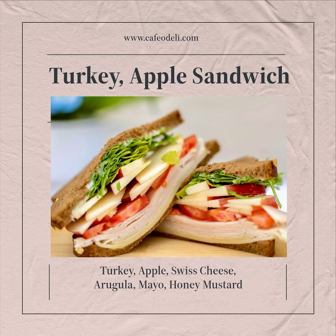 Introducing our Turkey Apple Sandwich❕
Tender turkey, crisp apples, and a perfect blend of flavors in every bite 🍎🥪
#cafeodeli #turkeyapple #turkeyapplesandwich #irvinecafe #breakfast #lunch #catering