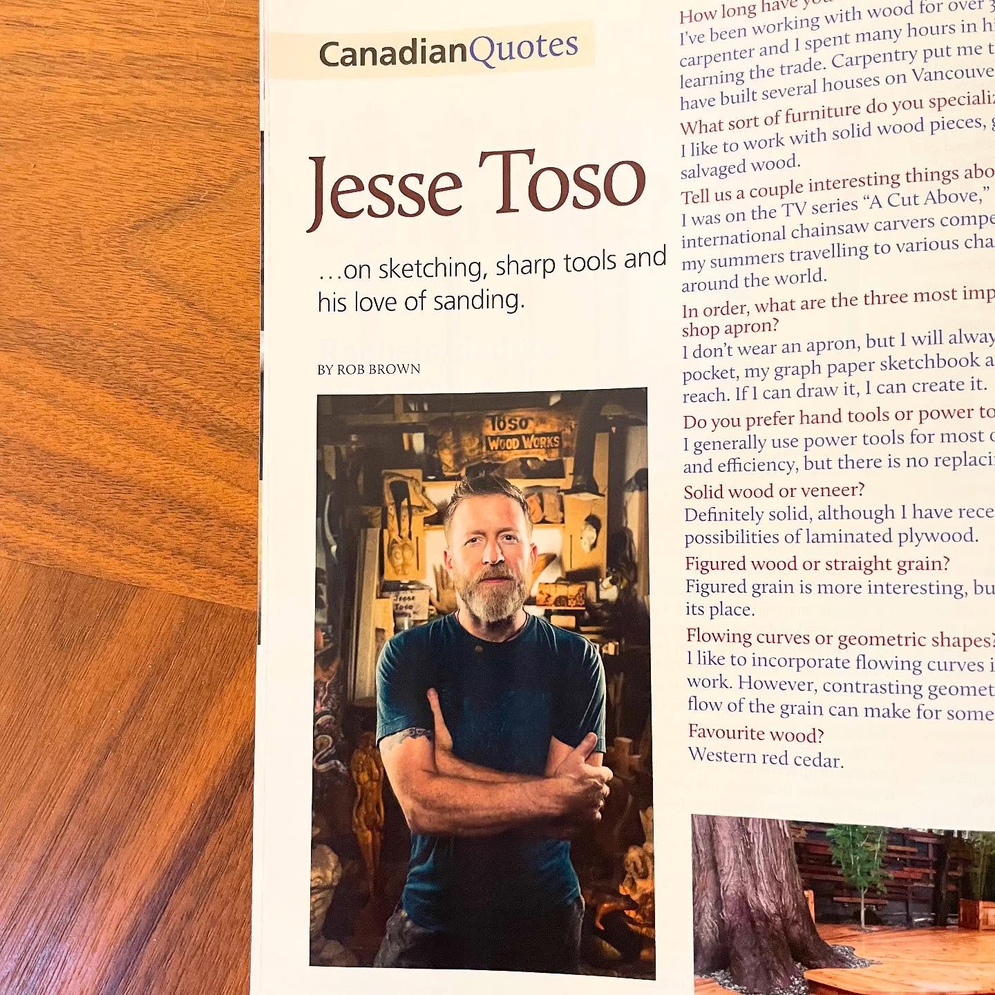 Jesse is featured in the Spring issue of Canadian Woodworking & Home Improvement! Check it out! He’ll be at the shop this Saturday for the “ First Saturdays Open Studio” event if you want to drop by and visit or discuss projects.
