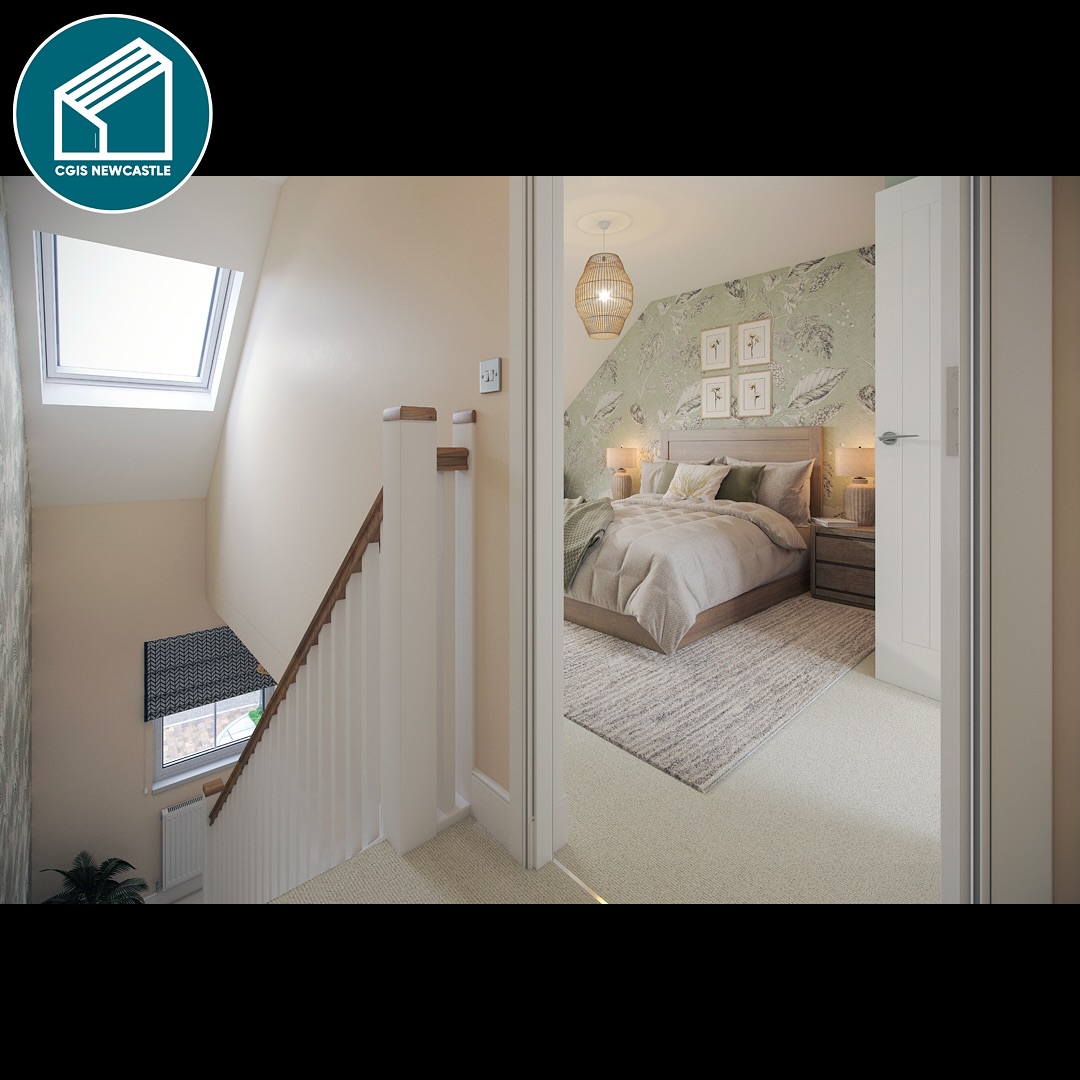 Master Bedroom CGI. As part of a larger series of CGIs for this house type, we created an image for every aspect of the property. Typically we would showcase the master bedroom from inside the room, but for this we used the flow of the home to increase the amount of CGIs for this developer. Potential buyers want to see as much as possible, especially when the property isn’t built yet. Once we have the model, just like a photographer we can create unlimited amounts of CGIs for the space.
.
.
We are CGIs Newcastle, 3D Architectural CGI Studio - Servicing Newcastle Upon Tyne, Northumberland & North East with high quality Sales & Planning CGIs, Property Brochures & VR Tours - www.CGIsNewcastle.co.uk
.
.
#CGI #CGIs #HouseCGI #3drenders #propertydevelopment #propertydeveloper #propertymarketing #3dvisualisation #propertybrochure #architecturalvisualisation #architecturalcgi #architect #architects #propertyforsale #house #CGIproperty #architects #newhome #planningpermission #estateagent #NewcastleUponTyne #Newcastle #NorthEast #Northumberland #Gosforth #Jesmond #Darrashall #cgisnewcastle
www.CGIsNewcastle.co.uk