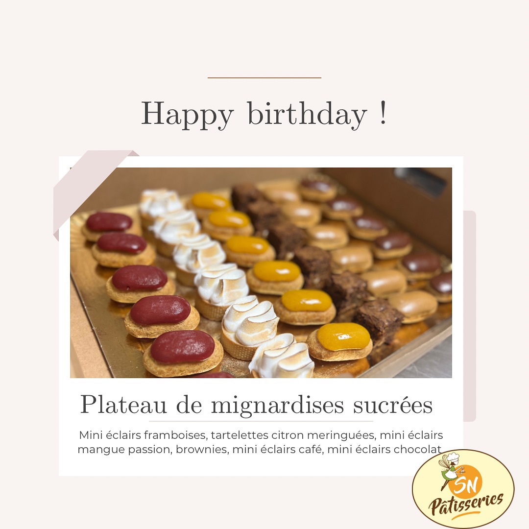 Joyeux anniversaire !!
Plateaux de mignardises sucrées pour ravir les papilles
Merci pour votre confiance 💐🙏
#snpatisseries #patisseriefrançaise #charentemaritime🇫🇷 #mignardisessucrées #mignardises