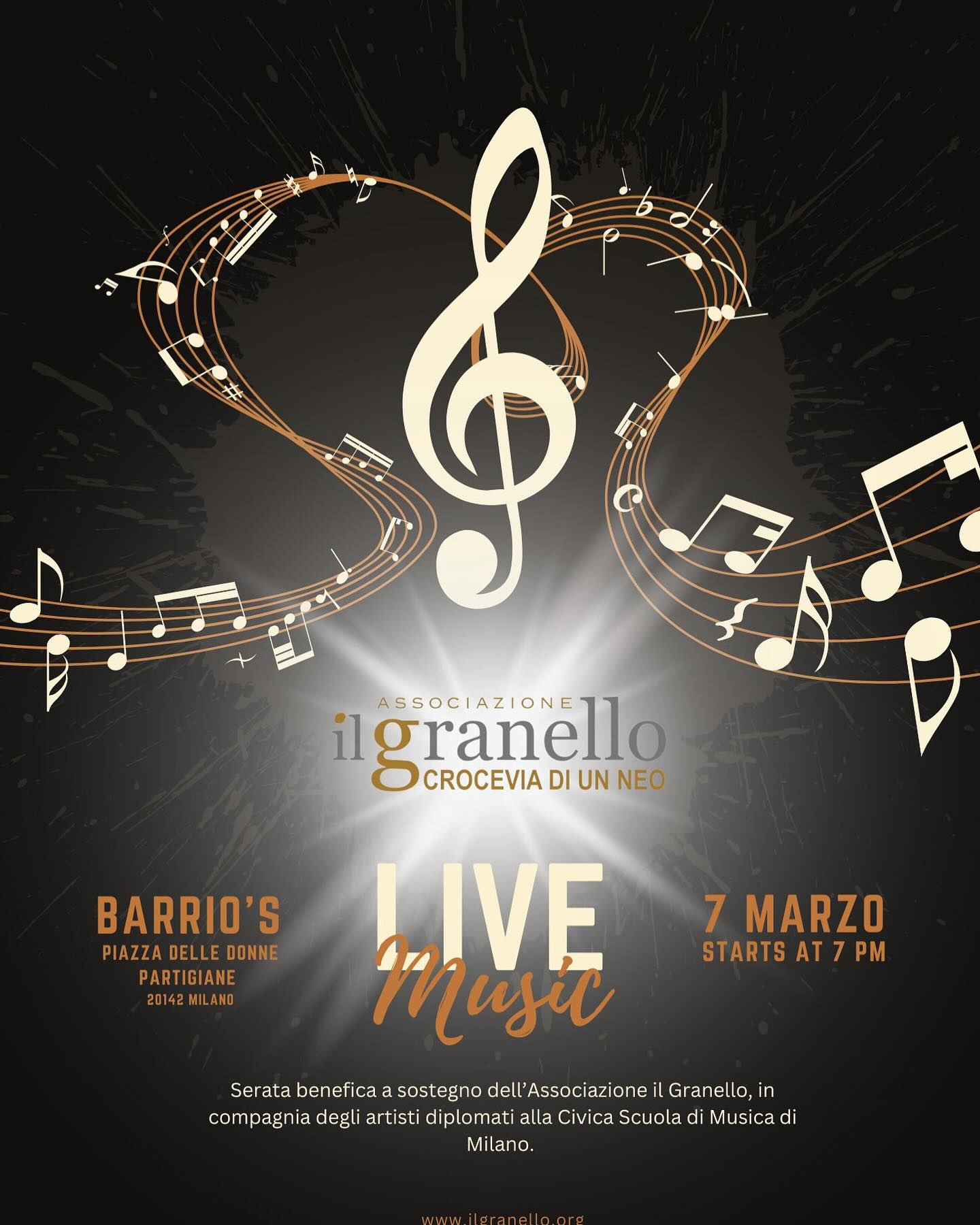 🎶 Una serata di grande musica per una grande causa! 🎶
Il 7 marzo alle 19:00 ti aspettiamo al Barrio’s (Milano) per una serata speciale di Live Music, con i talentuosi musicisti della Civica Scuola di Jazz!
L’evento è organizzato a sostegno di - Il Granello. Crocevia di un Neo - associazione no-profit che si impegna nella prevenzione del melanoma. 🎗️
Unisciti a noi per una notte di emozioni, solidarietà e musica straordinaria! Non mancare! 💛
📍 Barrio’s – Piazza delle Donne Partigiane, Milano
📅 7 marzo – ore 19:00
🔗 Info su www.ilgranello.org
#LiveMusic #IlGranello #PrevenzioneMelanoma #JazzForCharity #MilanoEvents #CivicaScuolaDiJazz #AssociazioneIlGranello #IlGranelloCroceviaDiUnNeo
