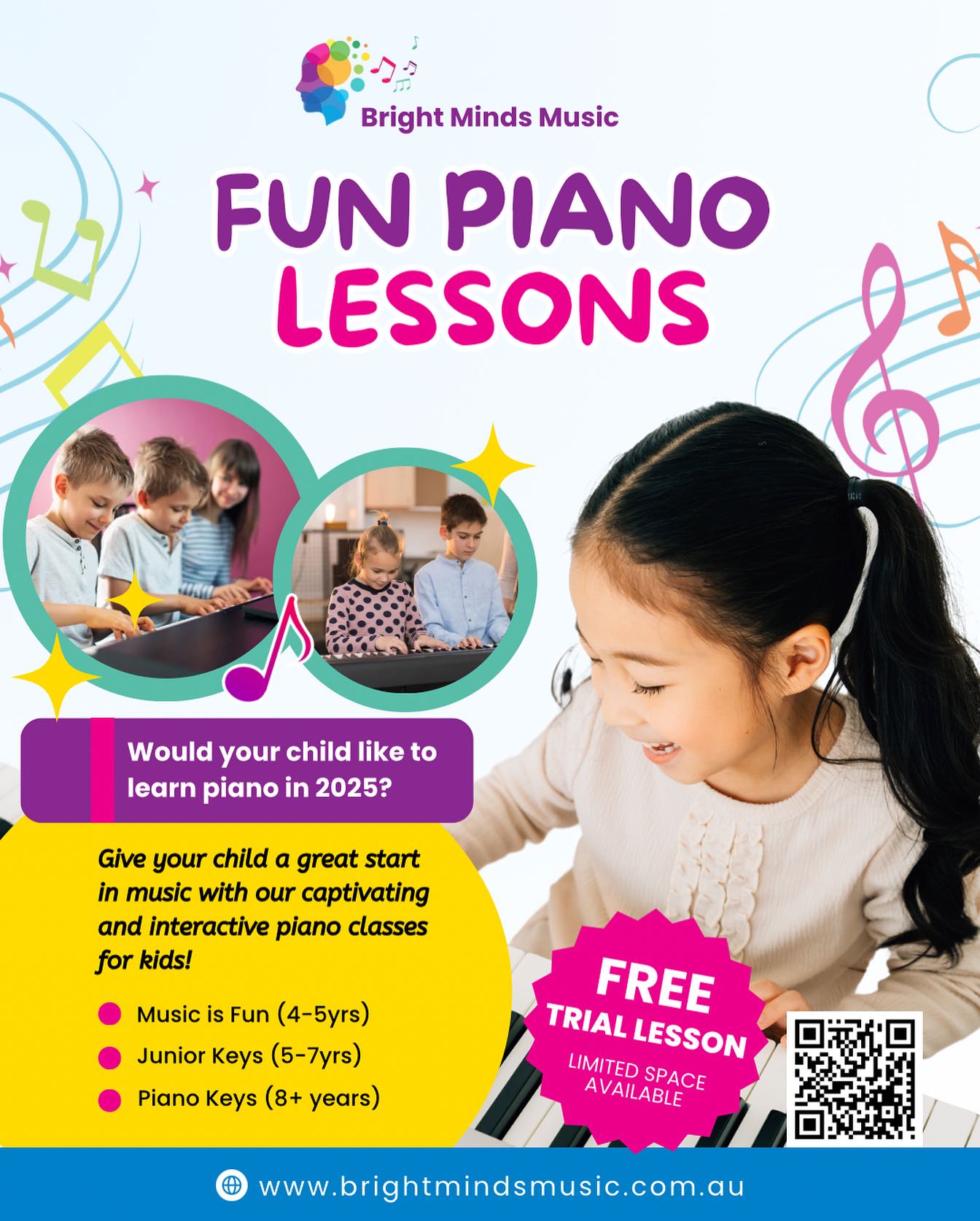 Let 2025 be the year! Fun group piano classes commencing in 2025. Go to www.brightmindsmusic.com.au to find out more! 🎶