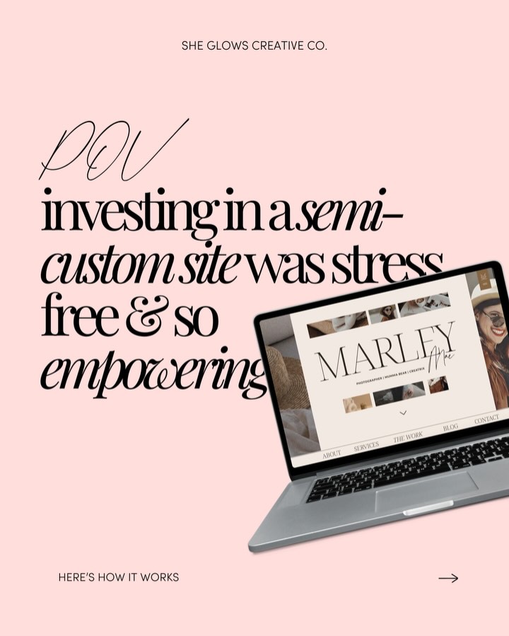 Introducing our SEMI-CUSTOM Web Design Services!
I’m so excited to share with you our newest offer — Website in 15 days. Imagine having a full, custom website done for you and launched in the next 3 WEEKS?!
Here’s how it works —
1. Choose from one of our signature, luxe template designs
2. We send you our easy, 60 minute digital discovery session to dive deep into your brand, vision, goals and copy.
3. You send us back your images, branding goals and completed copywriting sessions, and then sit back, sip a champas or a coffee, and you’ll hear from us in 10 days time.
4. Knock, knock! We’ll jump into your inbox with a preview of your BRAND NEW, on-brand site. We make a few tweaks and changes, then hit launch.
5. Pop the champagne, share with pride on your socials, and let your website work for you 24/7.
Let’s say you choose Marley Mae (we * heart * this design, and so do our clients!) This semi-custom website with a luxury, feminine vibe in neutral beiges is designed especially for creatives, coaches, beauty businesses and photographers. Soft luxury without the price tag.
A website full of strategy and aesthetics that LOOK and WORK hard for your business AND with payment plans starting from $237AU a month? Your new website is closer than you think. Ready to claim your spot?
DM “MARLEY” today to secure the last website offer 💖
web design template, web designer, website designer, semi custom sites, done for you websites #webdesign #webdesigner #websitedesign #creativewomeninbusiness #neutralwebsite