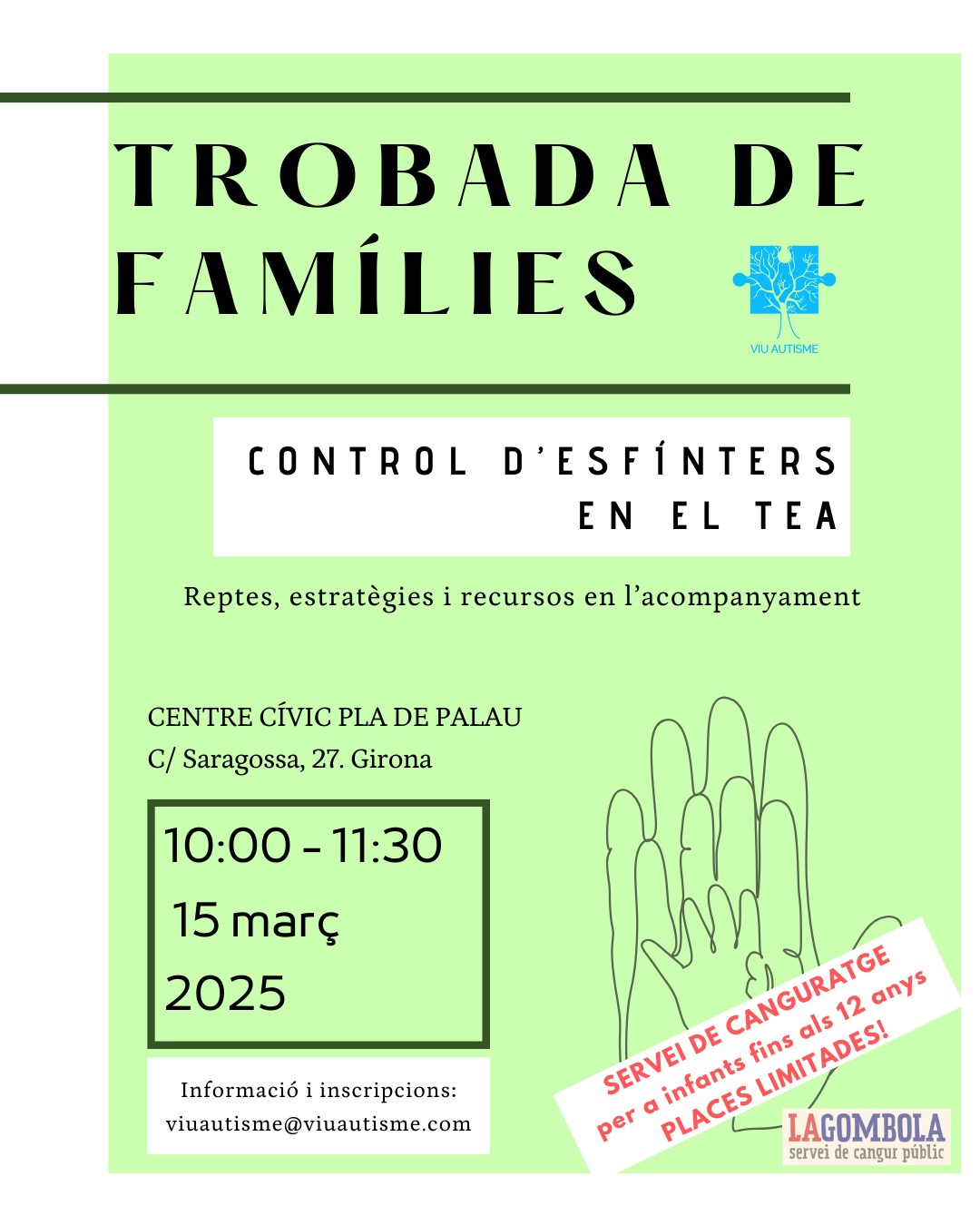 Aquest mes ens arriba la trobada de famílies amb el fil temàtic: Control d'esfínters! Un repte per a moltes famílies. i persones amb TEA. Animeu-vos a participar d'aquest espai segur per a compartir, conèixer i enriquir-vos de les experiències de tots/es. Recordeu enviar-nos un correu per a reservar la vostra plaça❗ Disposem de servei de canguratge😊 Us hi esperem 💙
