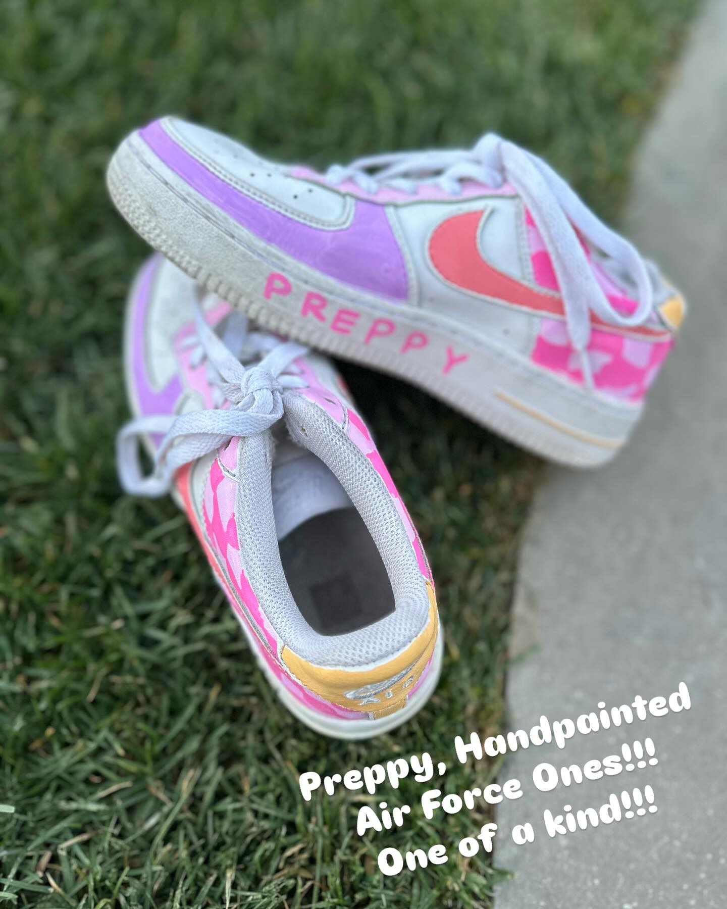 Preppy Air Force Ones!! They’re thrifted, so they are one of a kind!! Size 3 - 3.5!! Designs are hand painted by Sammy and Giana!