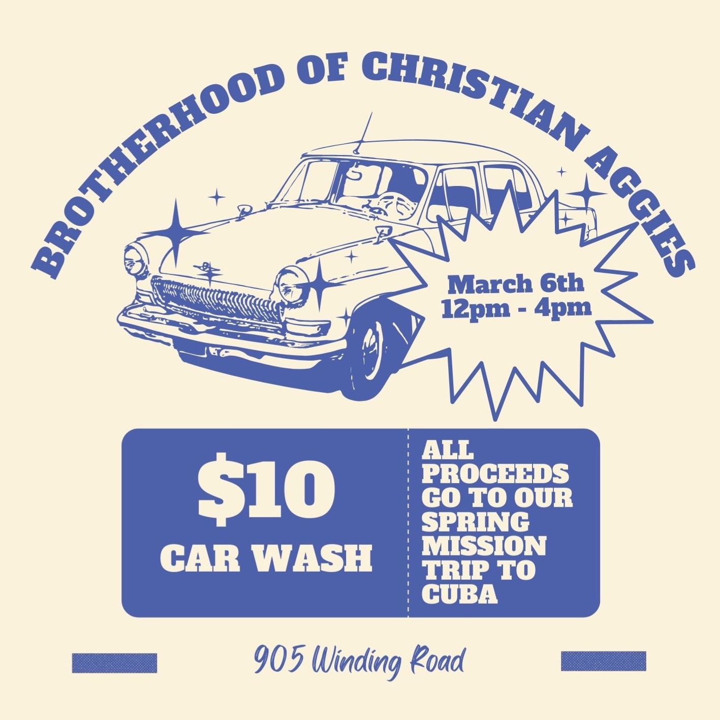 MARCH 6 - CAR NEEDS A WASH?
Head on down to 905 Winding where our well-qualified team of specialists can put that long forgotten sparkle back in your transportation of choice; moped, bike, or car alike!
All proceeds help fund BCA’s spring mission trip to Cuba - come between 12 and 4 pm and support BCA!