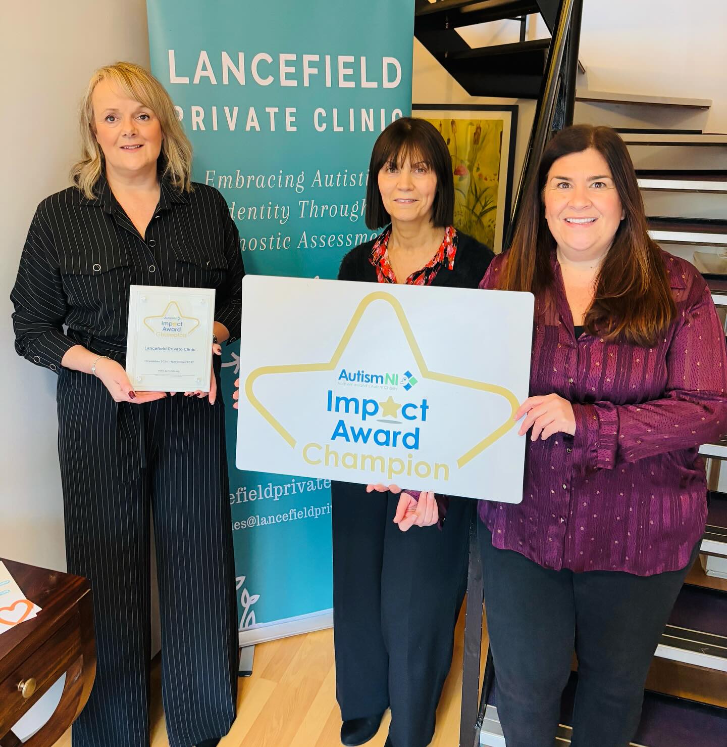 Thrilled to share that here at Lancefield Private Clinic we have received the @autism_ni Impact Champion Award for our commitment to creating a more autism-friendly environment! Proud of our team for making inclusivity a priority. #AutismFriendly #InclusiveHealthcare #autism #autismni