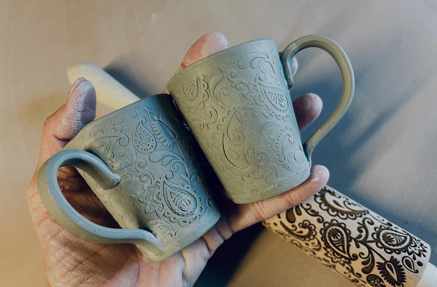 New paisley roller from #pastrymade !I’ve been on an espresso cup tangent this week. #espressocups #lavazzacoffee