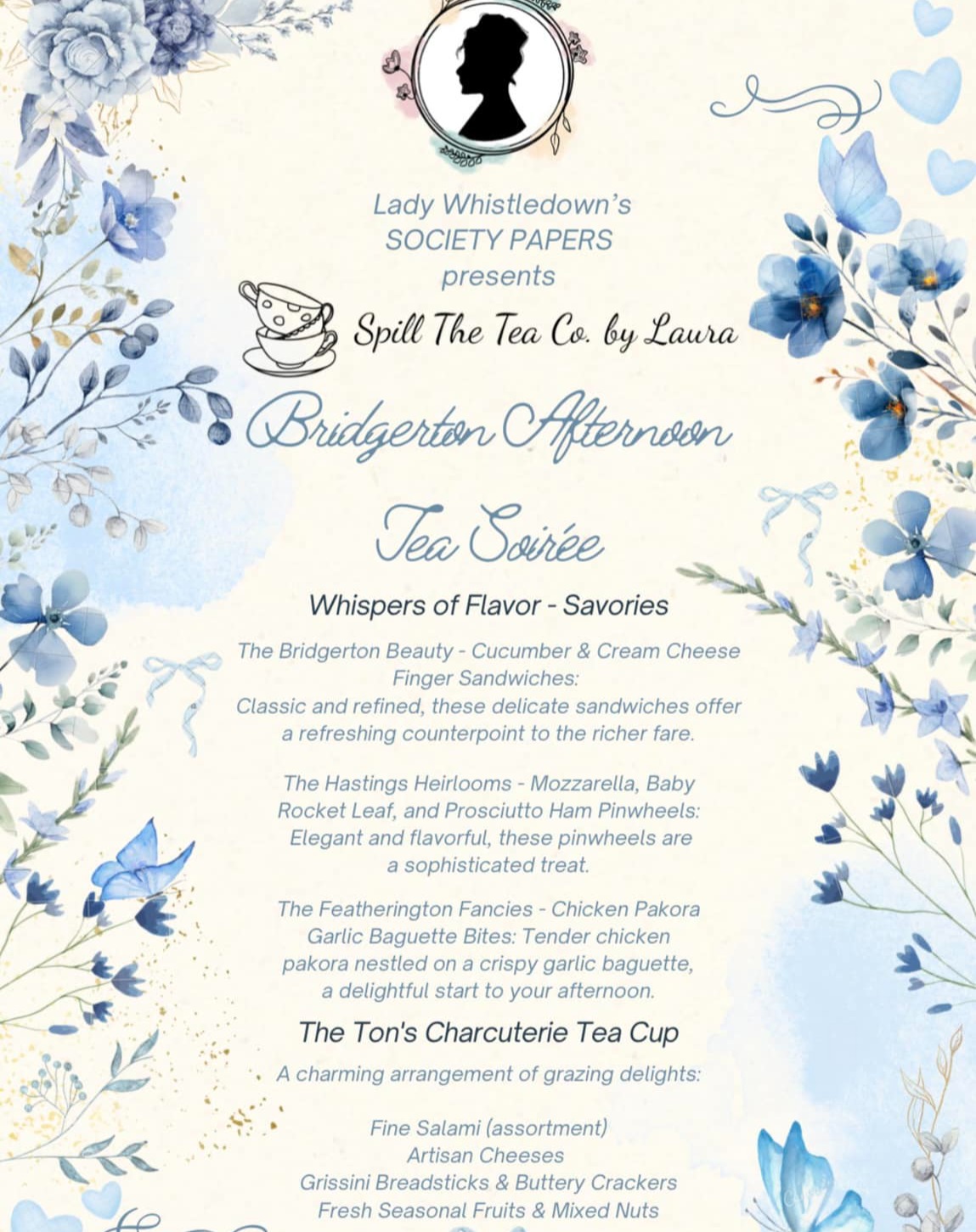 ✨🎉 Introducing the Bridgerton Afternoon Tea Box by Spill The Tea Co. by Laura 🌸
With immense excitement we are thrilled to announce the arrival of our Bridgerton-themed Afternoon Tea Menu, and of course a message from Lady Whistledown herself! 💖
Dearest gentle reader,
It is with a flourish I bring you news that will undoubtedly titillate the most discerning of tastes—an exquisite and refined experience awaits those who dare to indulge in the delightful Bridgerton Afternoon Tea Package. Imagine, if you will, a gathering of the most scandalous kind, where secrets are shared and whispers abound, all enveloped in the sumptuous charm of Regency elegance.
As your trusted source of the latest gossip and delights, I invite you to transform your afternoon into an enchanting escape to the world of Bridgerton, all from the comfort of your own home. This splendid package is designed to transport you to a realm of grace and intrigue, where every bite unravels a tale of decadence. With a tantalizing selection of savory bites and delicate sweet treats, each morsel is a celebration of flavors that would charm even the most discerning debutante.
As you sip your fragrant tea, let the luxurious atmosphere of your home morph into a grand ball—a secret soirée where laughter dances in the air, and the tantalizing thrill of shared secrets ignites the spirit. Delight in the rich fabrics of gossip and the pulse of connection as you indulge in this extraordinary experience, all while entertaining your most audacious thoughts and ambitions.
So, gather your closest confidantes, indulge in the opulence, and let the magic of Bridgerton sweep you away. This is not merely an afternoon tea; it is your invitation to craft a tapestry of elegance and scandal that will fuel your social narrative for years to come.
Yours in delicious intrigue,
- Lady Whistledown
🌼 Order your Bridgerton Afternoon Tea Box today and let the magic sweep you away! 🌼
#bridgerton #afternoontea #netflix #takeaway #brunch