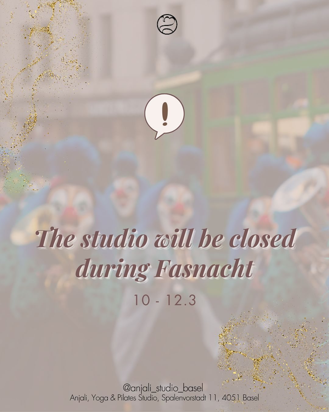 Anjali Studio Fasnacht Schedule 🎭
As Fasnacht festivities approach, here is our special studio schedule during this period.
Swipe right to see the schedule !
Plan your sessions accordingly and come practice with us!
We wish you a joyful and festive Fasnacht! 🎉✨
See you soon at Anjali Studio! 💛
#yoga #yogaclasses #yogabasel #yogaschweiz #baselyoga #yogaswitzerland #yogapractice #meditation #soundhealing #yogastudio #yogaflow #yogainspiration #yogaeveryday #basel #baselswitzerland #baselcity #aerialyoga #fasnacht #fasnacht2025 #baslerfasnacht