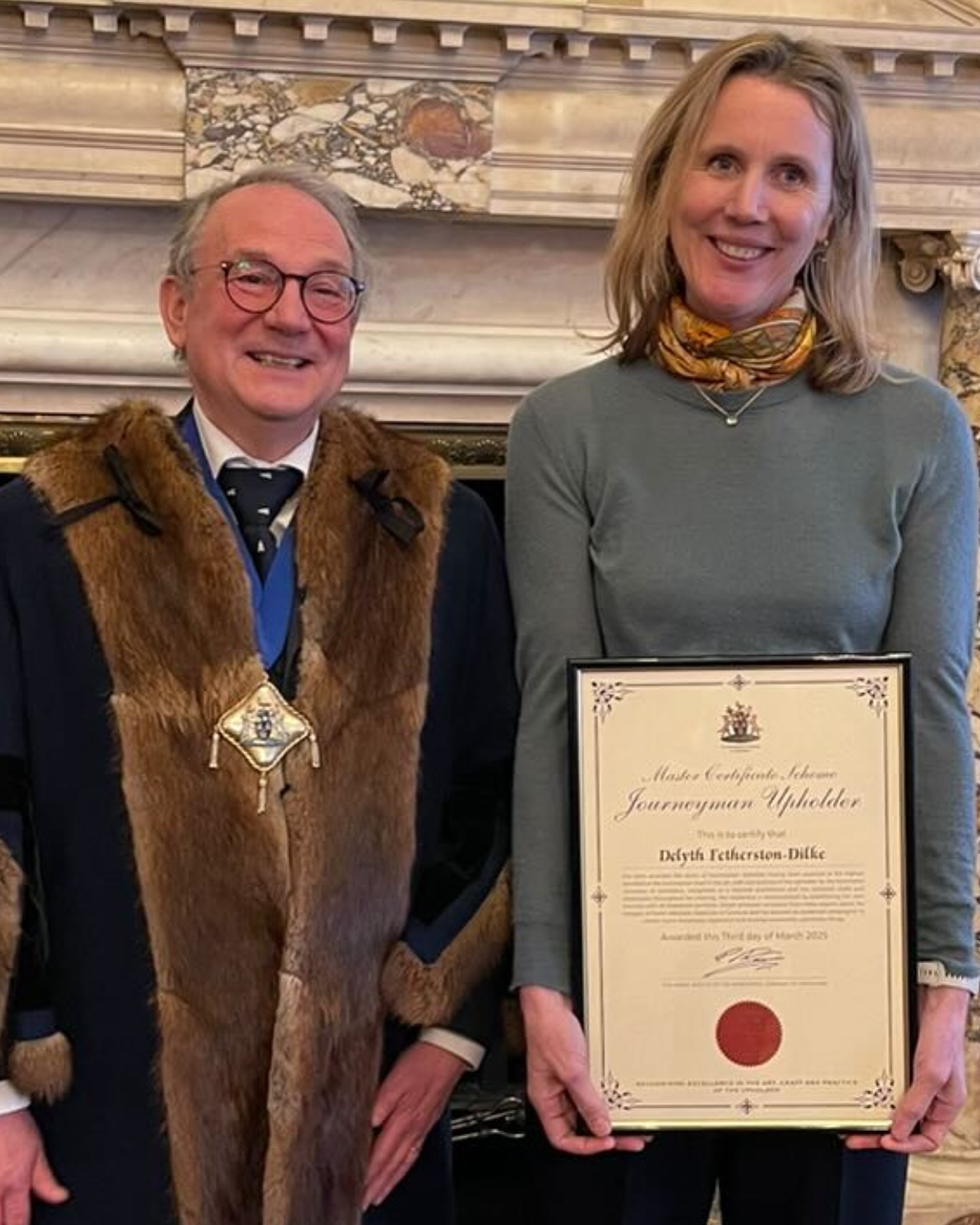 Very honoured to have received the journeyman certification under the Master Upholsterer scheme of the @theupholdersliverycompany, Worshipful Company of Upholders alongside Paul King and @emmalineupholstery. Who would have thought that back in the day (1350+) upholders acted as the interior designer and used to oversee cabinet makers, furniture makers, mattress makers, drapers and even undertakers. You learn something new every day! #upholstery