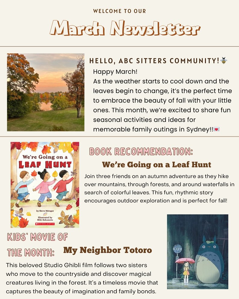 March is here 🍂and it’s time for exciting family activities in Sydney! Check out our latest newsletter for fun ideas, book recommendations, and a roundup of must do activities for kids this month ⚡️🌿
