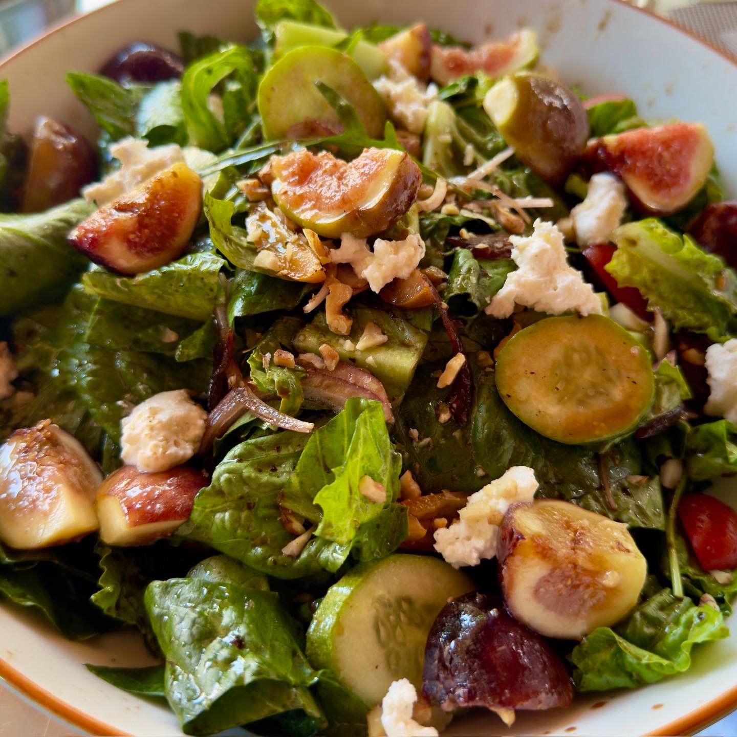 Green salad with walnuts and figs at Chi Beach Club in Bangkrat, Koh Samui.