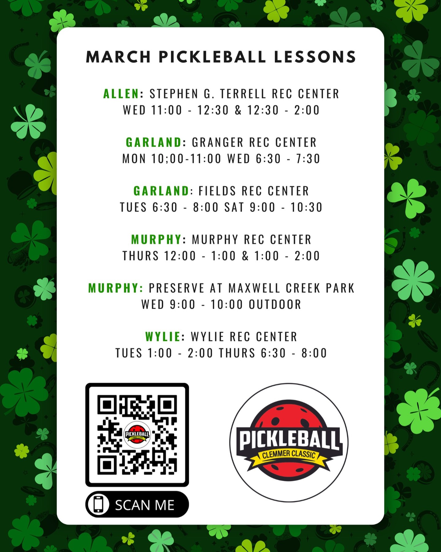 So many pickleball activities to share - March lessons (including the return of outdoor lessons in Murphy), Sunday Fundays, Save the Date for our next Clemmer Classic tournament 6/7/25 and registration is now open for Kids Pickleball Summer Camps in Allen and Murphy.
Click link in Bio to register today.
#dallaspickleball
#pickleballnorthtexas
#planopickleball
#pickleballlife
#pickleball
#pickleballrocks
#pickleballaddict