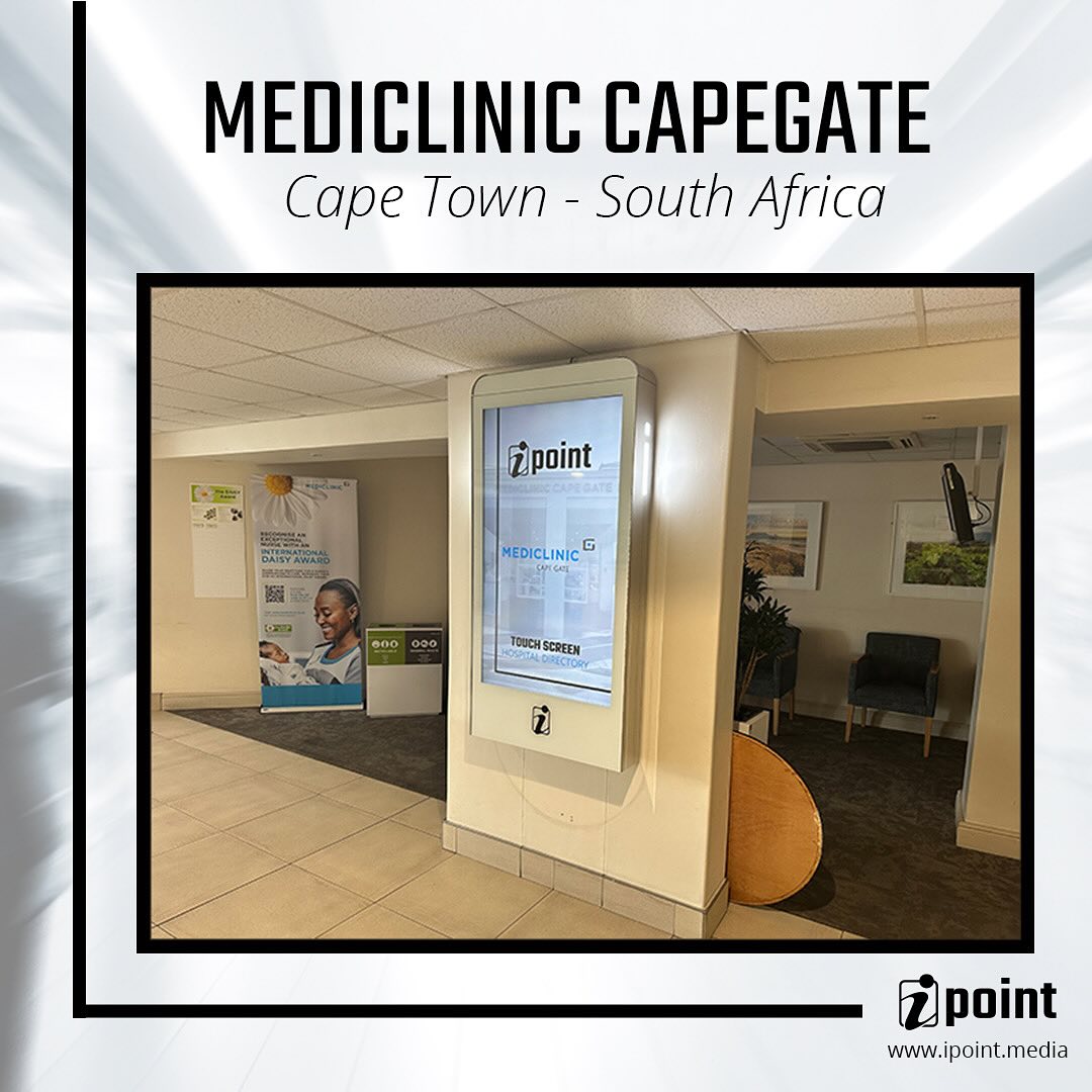 iPoint has successfully installed into another Mediclinic.
Featuring Mediclinic CapeGate, located in Cape Town.
Our new sleek iWindow design has been placed in the main entrance of the hospital, making for a seamless hospital visit.