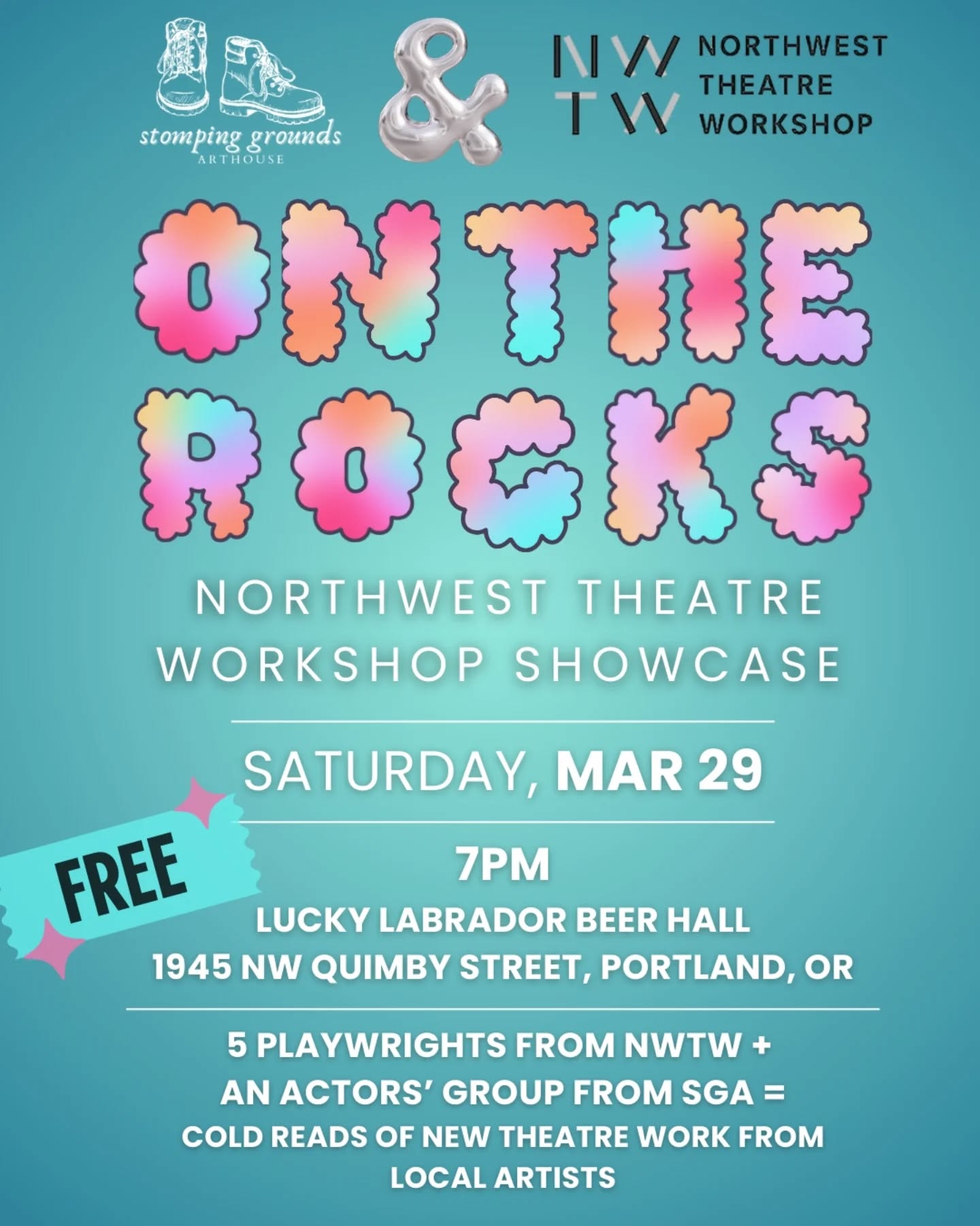 Our first event of 2025 is a long-time-coming collab with @northwesttheatreworkshop ✨ Join us at @luckylabradorbrewing on Saturday, March 29 for a night of cold reads by our incredible actors of new theatre works by 5 playwrights in the current NWTW cohort. Tickets are FREE!