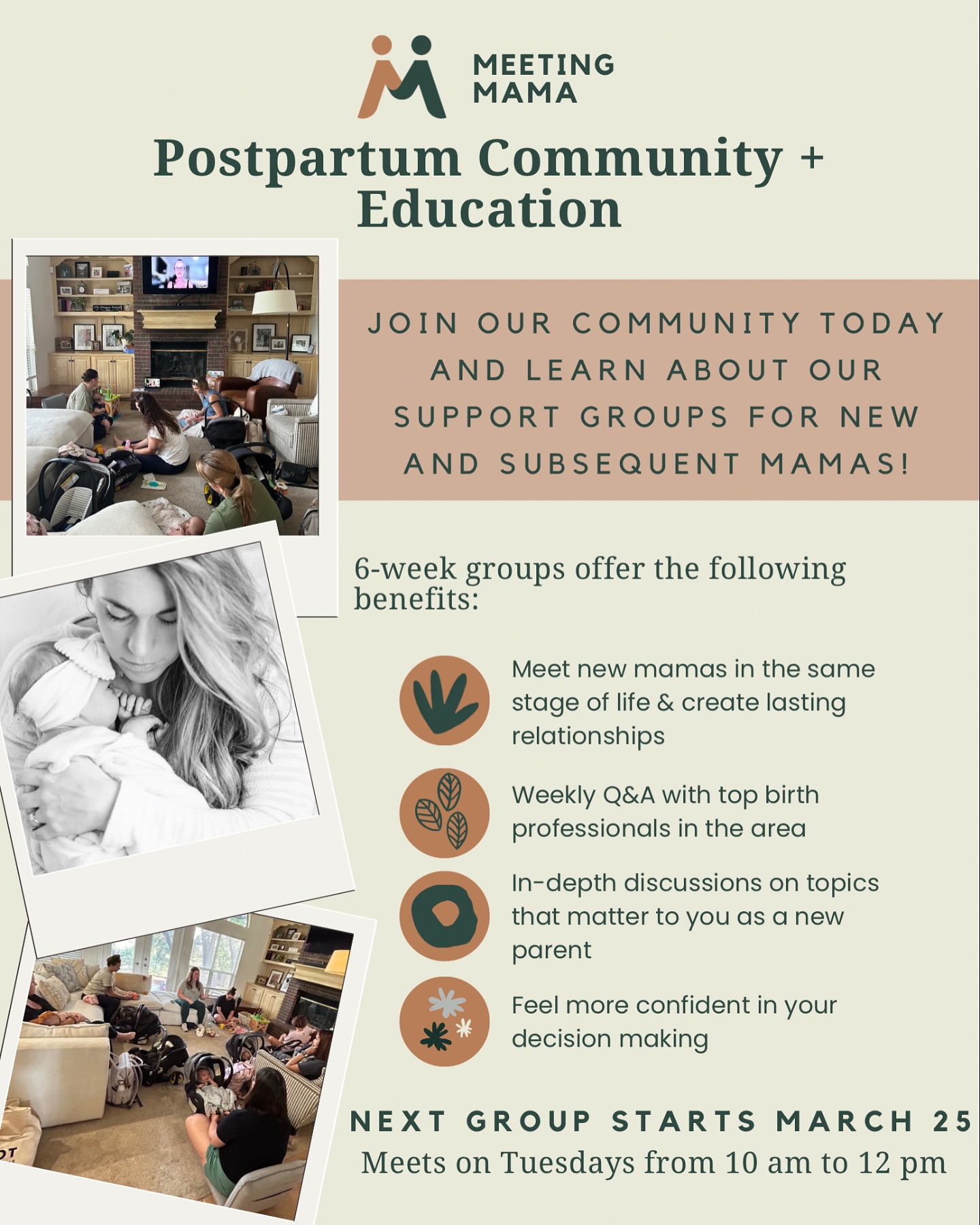📣 Reposting since we have a DATE CHANGE! 📣The next group will be starting Tuesday, March 25th so we don’t have to straddle spring break and can have some February mamas join us 🤍!
Ideal for new moms who are 0-6mo postpartum, and are looking to build their support group and connect with others in the same stage of life!
This class is a beautiful combination of community, friendship, learning and knowledge. There are so
many AMAZING birth professionals in this area, and having the opportunity to ask questions and chat in a small group setting (without judgement) is so ideal during those early months.
Please, please reach out if you are interested or share this with a new mama who might be looking for support 🫶 It takes a village, and for many of us, that means we have to do a bit of building on our own. But the foundation is here and I hope you will join us!
#newmom #momgroup #postpartum #postpartumsupport #fourthtrimester #georgetowntx #austin #roundrockmoms #atxmom #georgetownmoms #texasmoms #newbaby #newbabysupport #momsupport
