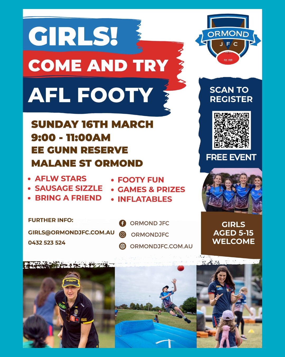 Come and try day at Ormond Junior Football Club Sunday 16 March. Great club environment.
@ormond_jfc