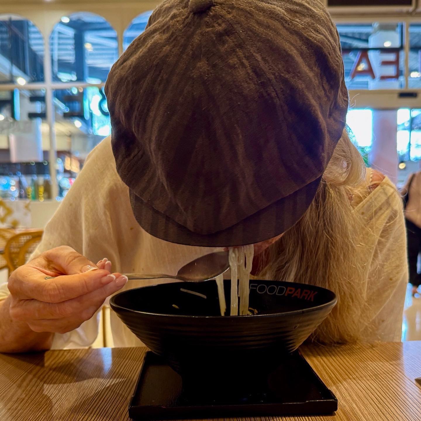 Fancy finding this fashionable Moussant Cap from Paris in Thailand. It goes perfectly with a bowl full of Duck noodle soup in the food court in Central Mall on Koh Samui. The soup and a plate full of roast duck was only 275 THB or $9US.