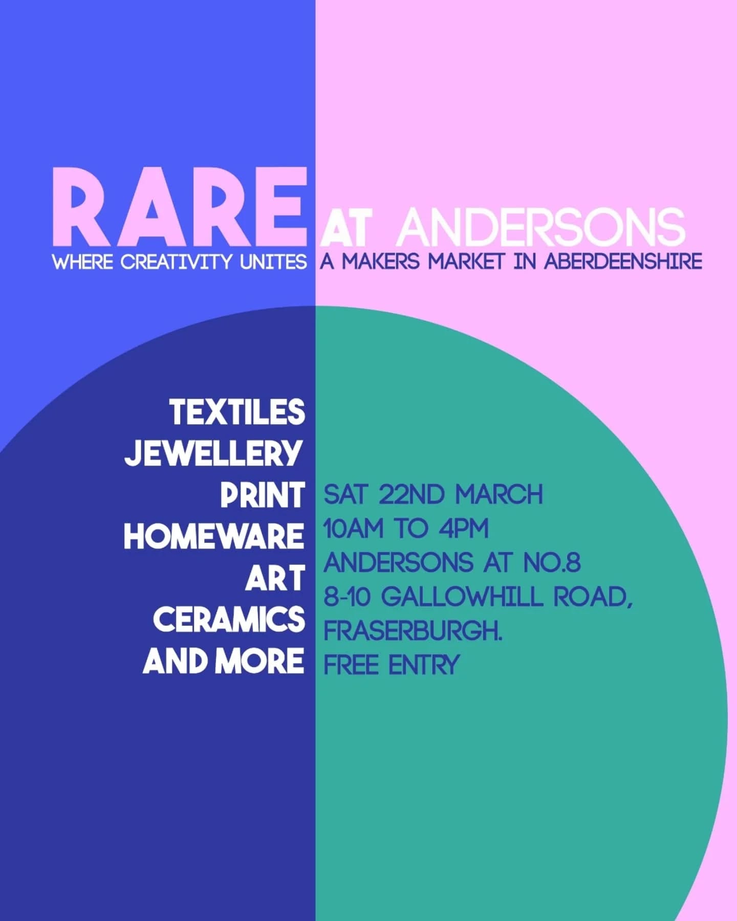 My first event of the year, RARE at Andersons! And I can't wait to kick the year off at this wonderful independent store in Fraserburgh with the fab @rare.makersmarket . I hope you can join us for a lovely event showcase six talented makers based in Aberdeenshire and all that @andersonsatno8 have to offer.
This could be your best opportunity to get a really great Mother's Day gift. A treat from a local maker and a bottle of something nice from Andersons, win, win!
When - 22nd March
Time - 10am - 4pm
Where - Andersons at No.8, 8-10 Gallowhill Road, Fraserburgh
#makersmarket #raremakersmarket #andersonsatno8 #fraserburgh #aberdeenshire #exploreaberdeenshire #mothersday #perfectgift #scottishgift #madeinscotland #scottishmaker #shopindependent #shoplocal #buybetterbuyless