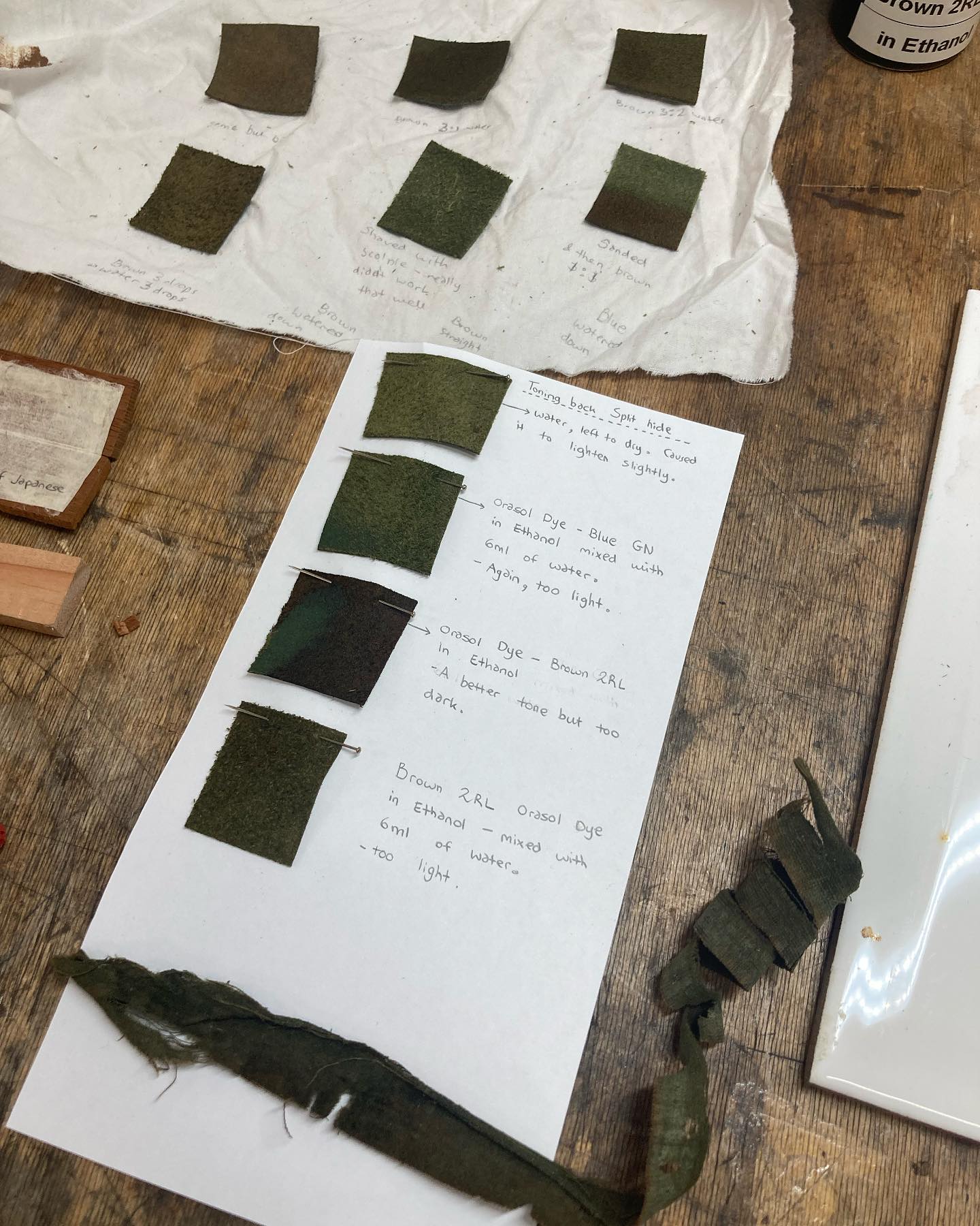 Playing around with toning some leather for a repair.
This delicate piece of green velvet comes from a writing slope I’m working on at the moment. I’m planing on using this leather as a backing to the original fabric in order that give it the strength that is needed to make the writing slope useable again. Very much enjoying the process!
#conservation #conservator #fabriconservation #furnitureconservator #repair #restore #leathercraft