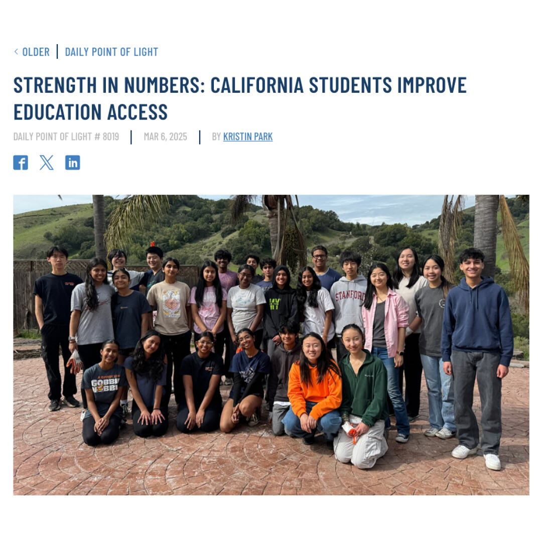 Congratulations to Tiantian, the inspiring founder of Tap Initiative, for being featured in Daily Point of Light! Link: https://www.pointsoflight.org/awards/strength-in-numbers-california-students-improve-education-access/