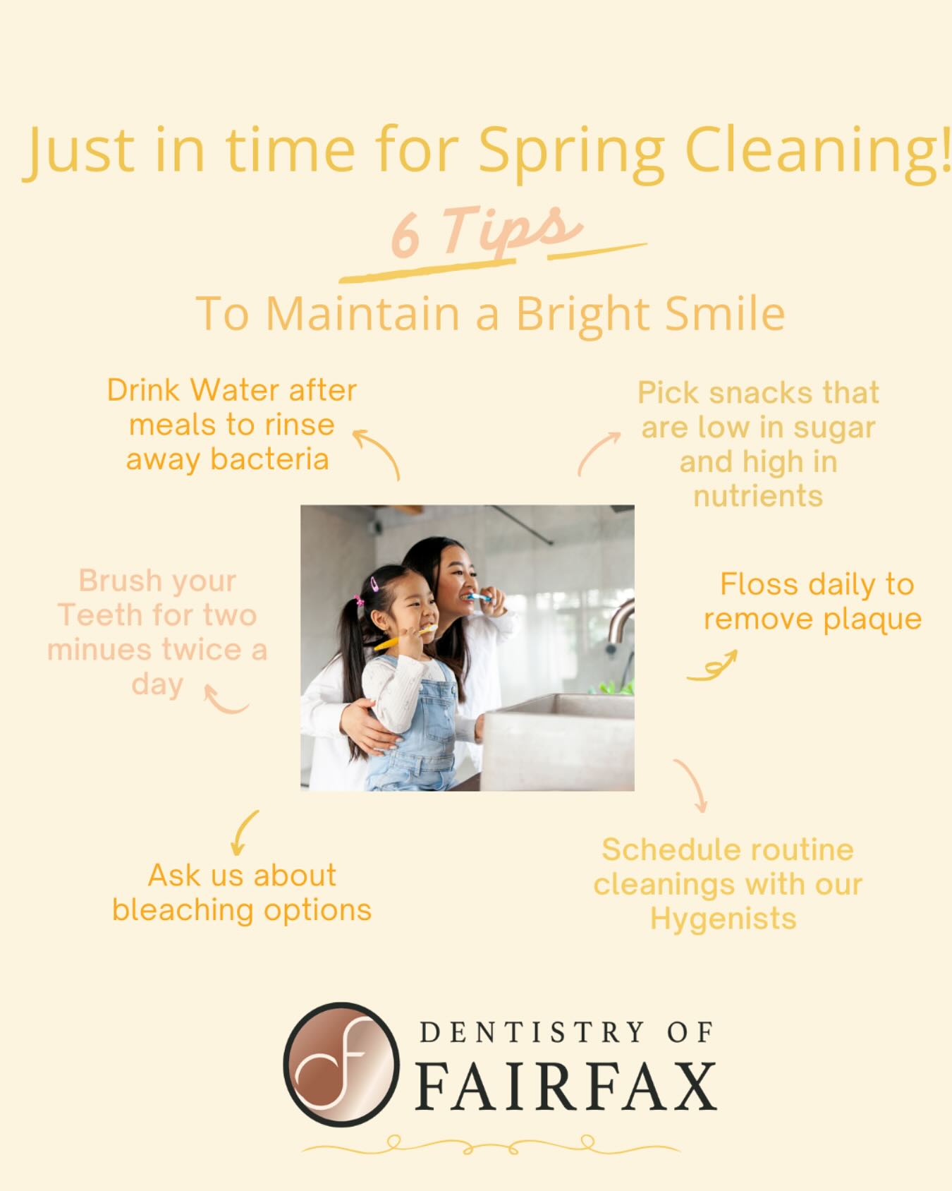 🌞 Spring is for fun, but don’t forget your dental health! Here are 6 easy tips to keep your smile bright all season:
Enjoy spring and keep your smile shining! 😁
Enjoy more blog posts similar to this one on our website linked in our bio!
#DentalTips #SummerSmile #HealthyTeeth #dentistryoffairfax