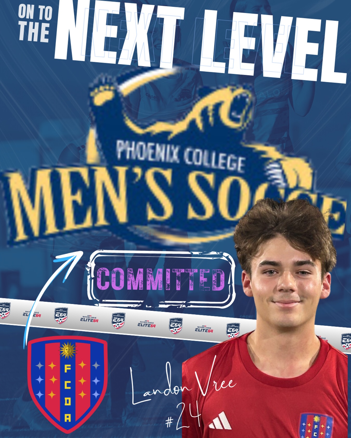 🚀 Big News for Landon Vree! 🚀
A huge congratulations to Landon Vree on his commitment to Phoenix College where he will continue his academic journey and play soccer at the next level! Landon’s dedication, hard work, and passion for the game have been incredible to watch, and we couldn’t be more proud.
As an FCDA player, Landon represents everything our club stands for—development, perseverance, and a commitment to the future. We’re excited to see him thrive on and off the field at Phoenix College!
Keep making us proud, Landon! 🫡🔴🔵⚽ #FCDAFamily #PhoenixCollege #proudclub
