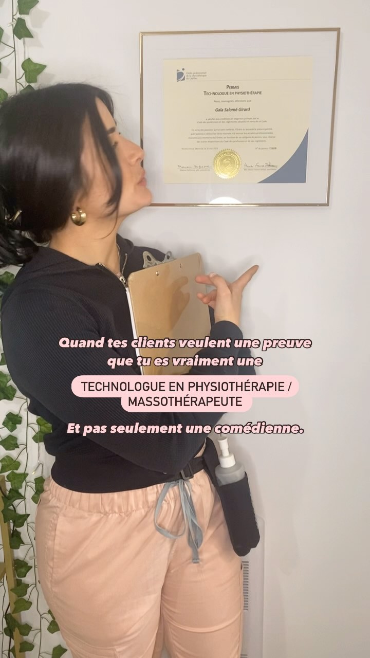 Mes diplômes ne sont pas en chocolat 🍫🎓
✨ Practicienne en massothérapie niveau 3 membre de l’association des massothérapeutes du Québec
✨ Technologue en physiothérapie membre de l’ordre professionnel de la physiothérapie du Québec
