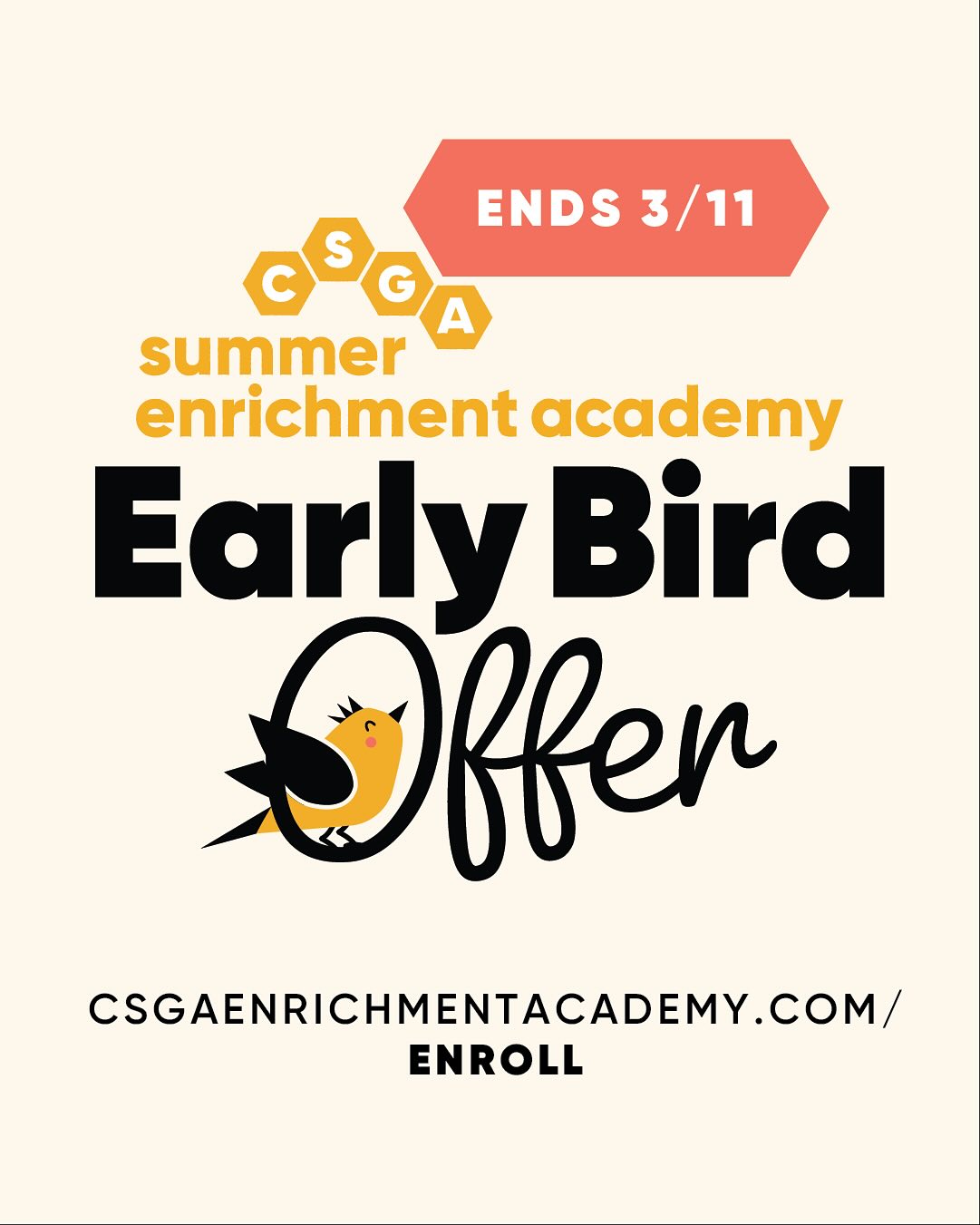 Let’s think about summer on this snow day! ☀️❄️
It’s official: Summer Enrichment Academy will be June 12–26 this year (with a break for Juneteenth).
Our special Early Bird Rate will be flying away on March 11. Lock in your enrollment at this great price today!
#CSGAenrichment #MaplewoodMN #SummerDayCamp #MNdayCamp