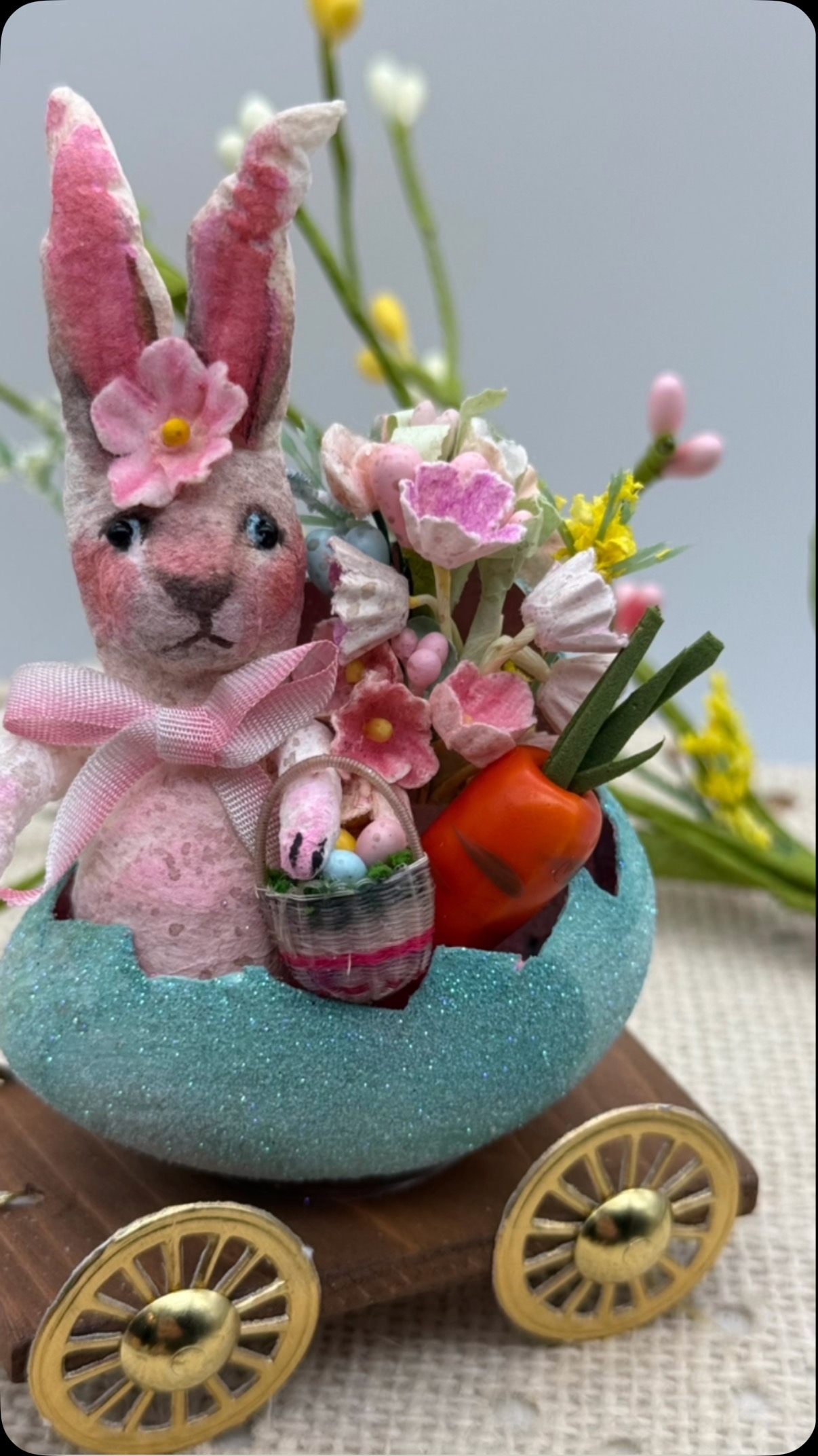 So here’s what I’ve been up to for the past 3 months! My new line of Spun Cotton Creations! You can find some of these in my Etsy Shop @ Crooksy Creations and more Holiday designs on my website www.crooksycreations.com. I’ve been wanting to create spun cotton for over 10 years and I’m finally doing it!! The old world German craft of Spun Cotton using home made starch and 60 year old cotton. These take an incredible amount of time to create. Each one is hand made with so much attention to detail. Who knows how long I’ll be making them, since I jump from one obsession to the next! I’m just having so much fun coming up with new designs!! I can’t wait to start creating Halloween! #spuncottonfigures #spuncotton #spuncottonornaments #fiberart #fiberartist #feathertree #vintageaster #easterdecor #easterdecorations #handmadeeasterdecor #easterbunnyart #springishere #handmade #crooksycreations