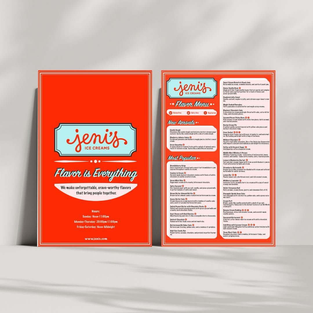 Quick little handheld menu redesign for Jeni’s Splendid Ice Creams & for those of us who can’t always read the chalkboard!
#FreshDesignsFriday #jenisicecream #jenissplendidicecreams #icecream #blueberryjohnnycakes #wildberrylavender #doubledough #menu #menuredesign #graphicdesign