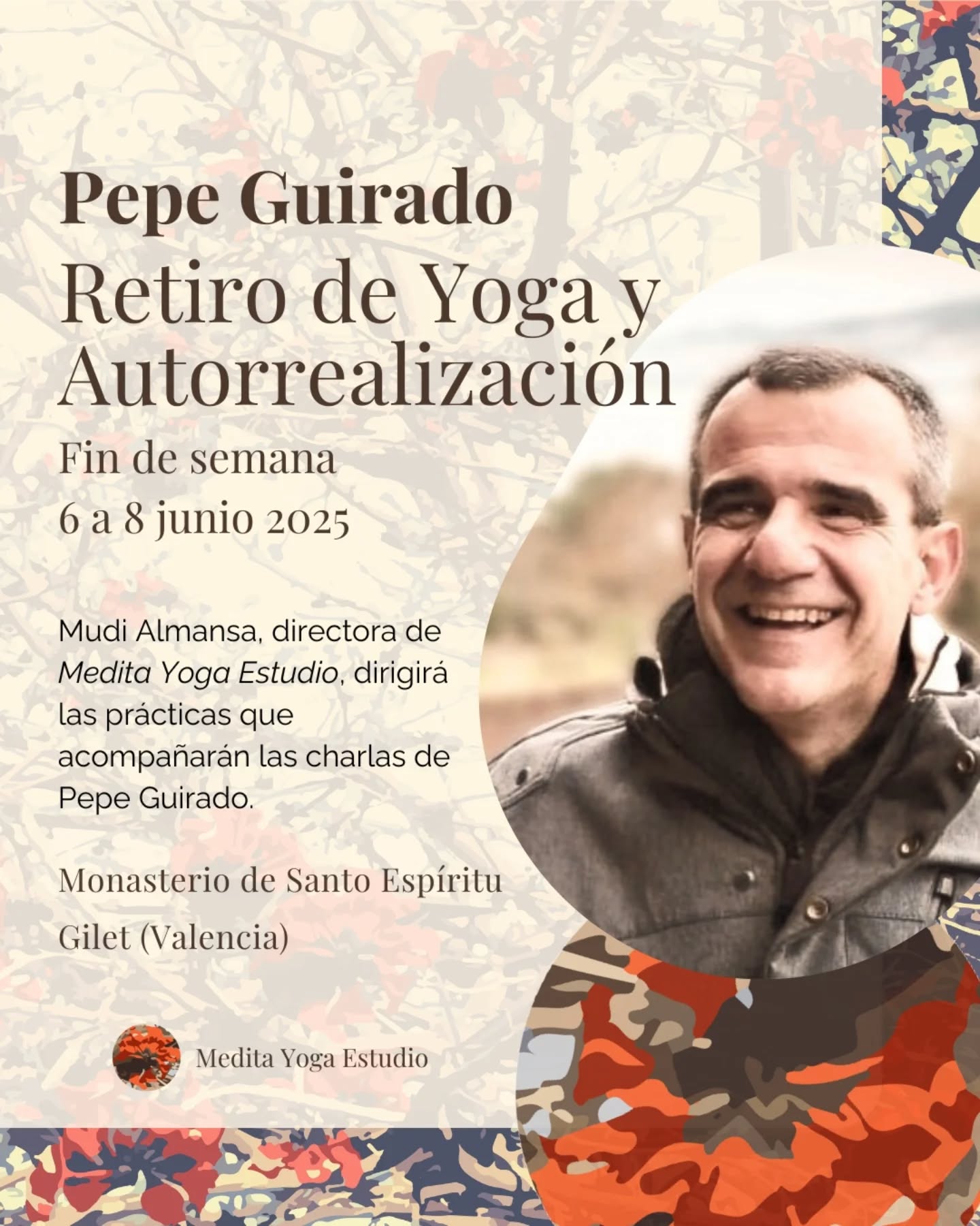 ✨ Retiro de Yoga y Autorrealización con Pepe Guirado ✨
🧘♀️ Charlas con José Luis Guirado | A través de herramientas y principios antropológicos, Pepe nos guiará en un proceso de comprensión, sanación y trascendencia en el Amor.
🌀 Prácticas de yoga con Mudi Almansa | Incluyendo Hatha Yoga, Yin Yoga y Yoga Nidra.
✨ Estiramientos conscientes | Para favorecer la conexión con el cuerpo.
🌿 Paseos en la naturaleza | Como práctica contemplativa.
🧘♂️ Meditaciones guiadas y en silencio | Para profundizar en la experiencia interior.
UN RETIRO ABIERTO A TODOS:
Este retiro está diseñado tanto para quienes han participado en el curso previo con José Luis Guirado como para cualquier persona interesada en la experiencia. No se requiere experiencia previa ni una condición física específica, ya que todas las prácticas son adaptables. Es un espacio inclusivo y respetuoso, accesible a todos sin importar creencias o trasfondo personal.
📍 DETALLES PRÁCTICOS:
📅 Fecha: Del 6 al 8 de junio de 2025
🏡 Ubicación: Monasterio de Santo Espíritu del Monte (Gilet, a 35 minutos de Valencia)
💰 Importe: 270€ (Reserva de plaza 20€, no reembolsable)
🛏️ Alojamiento: Habitación individual con baño propio y pensión completa incluida
📲 Inscripción por teléfono o WhatsApp: 609 39 27 05 (Mudi)
#RetiroDeYoga #Autorrealización #PepeGuirado #MeditaYogaEstudio #yogavalencia #meditacionvalencia #meditayogaestudio