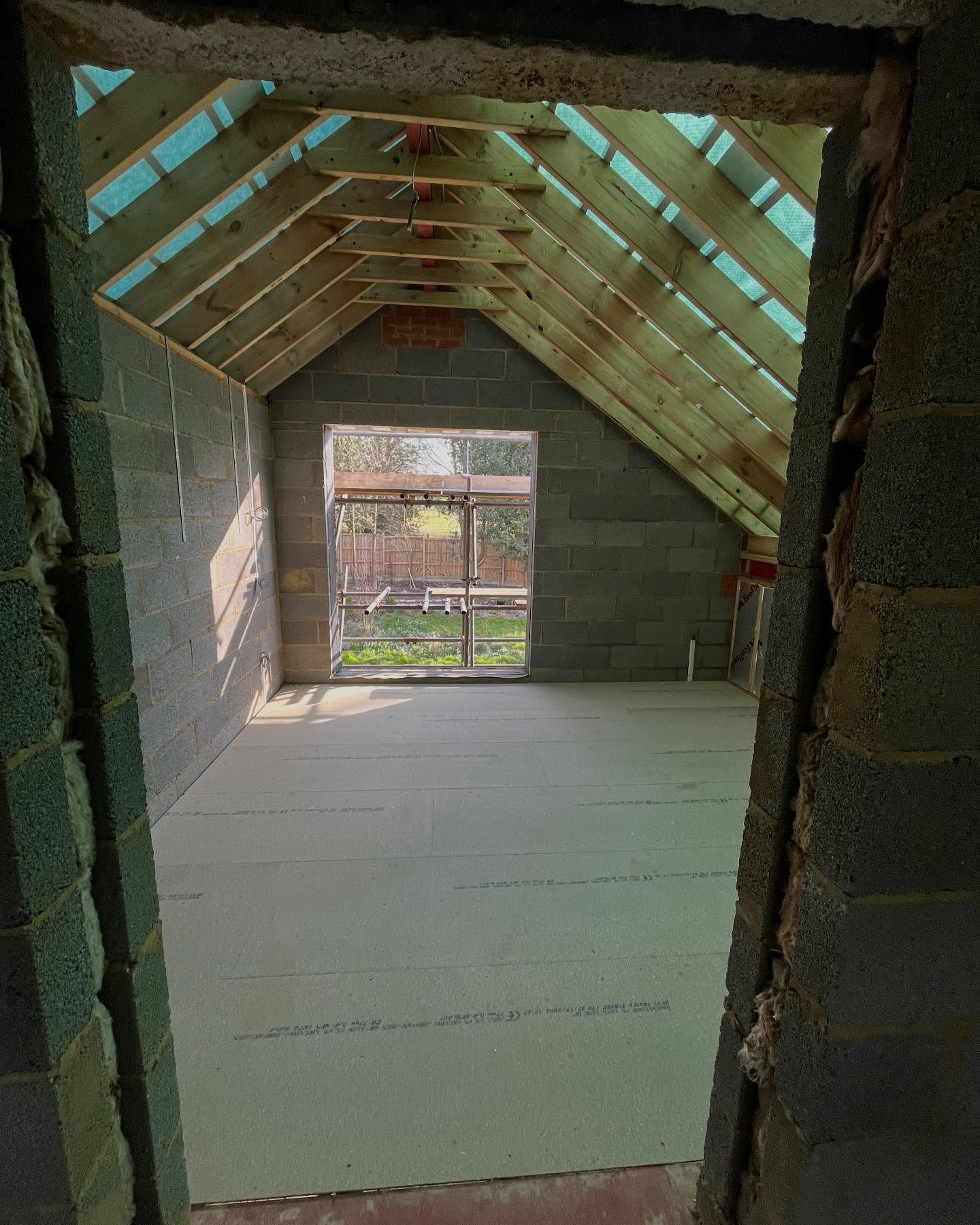 More good progress on the house build first floor floors are going down 1st fix plumbing and electrics have started roof now water tight plaster boarding has begun on 1st floor #alderson #building #floors #flooring #plasterboard #electrics #plumbing #roof #roofing #carryon