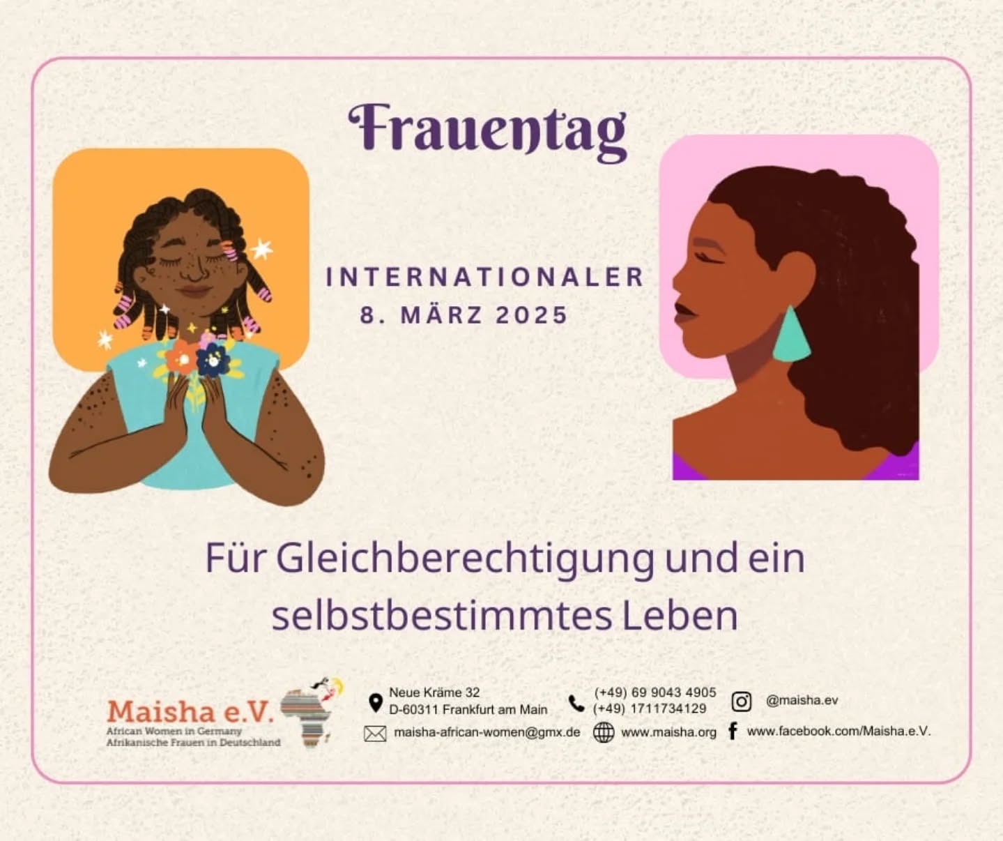 🌸 Alles Gute zum Frauentag! 🌸
Gleichberechtigung, Stärke und Selbstbestimmung für alle Frauen! 💜 #Frauentag #MaishaEV
---
🌸 Happy Women’s Day! 🌸
Equality, strength, and empowerment—for all women, everywhere! 💜 #WomensDay #MaishaEV