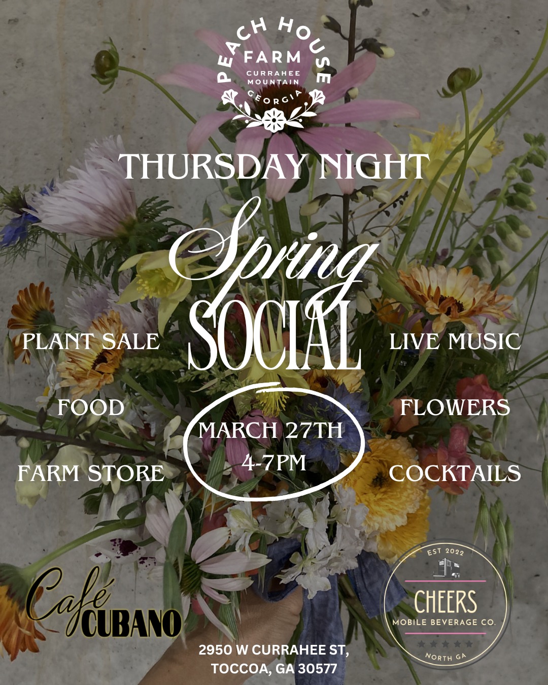 Spring is almost here! We're inviting you to help us kick off our growing season. 🌿
Join us on Thursday evening, March 27th from 4-7pm for food and festivities at the farm store! 🎉
We'll have food and beverages by @findcafecubano and @cheersmobilebevco. 🥂
We'll have a fire and games out on the lawn and as always we'll be stocking the farm store with the first of the season's fresh flowers and an assortment of locally made goods and spring-themed gifts. 🎁
This year, for the first time we will also be offering a plant sale! Keep an eye out for a preview of our plant offerings to come. 👀
Tag the people you want to come shop with in the comments! We can't wait to see everyone. Let's celebrate spring! 💚
Flier by @annamwha ✨