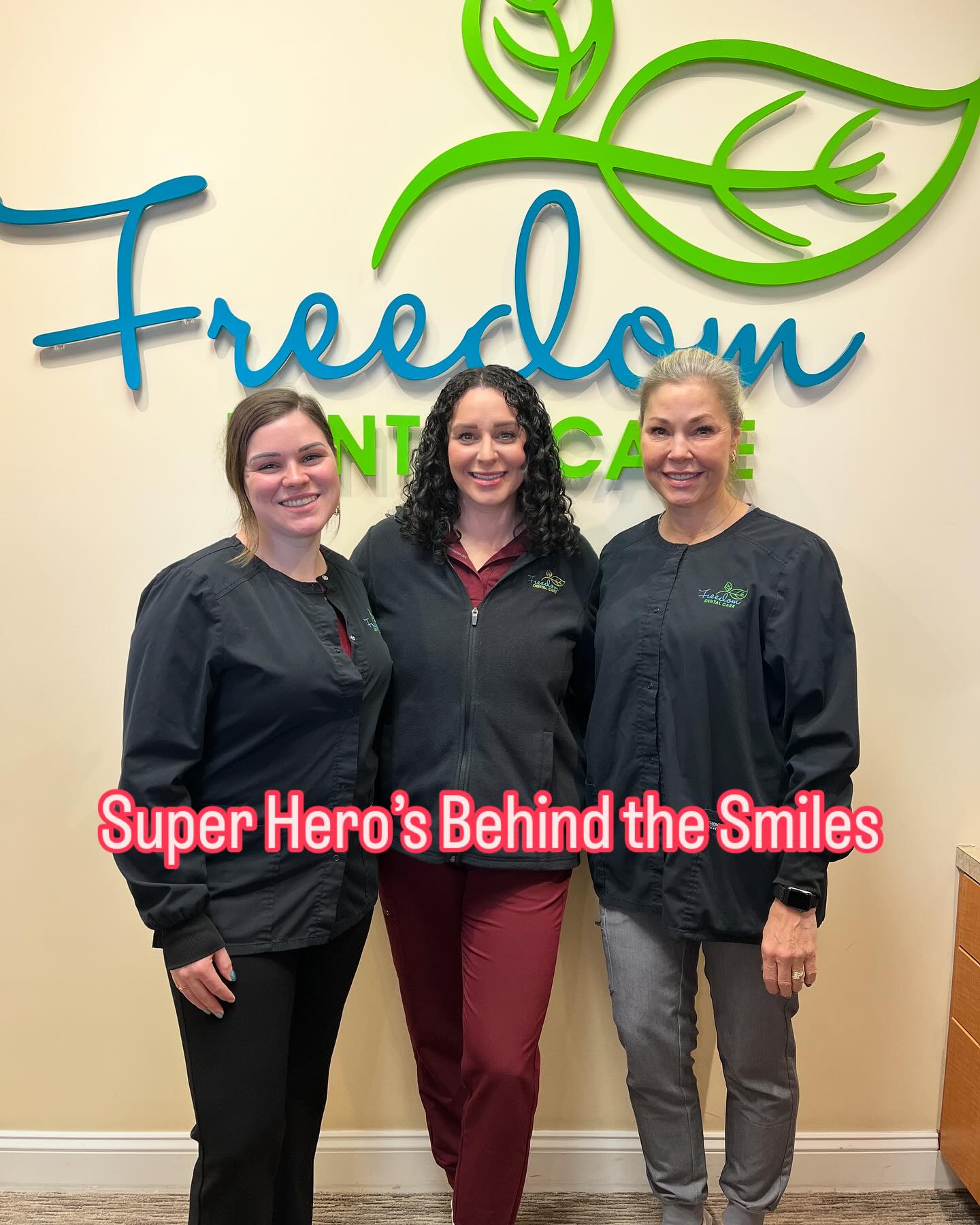 Our Super Hero’s Behind the Smiles are our Dental Assistant’s, Elise, Danielle, and Jenn! The love caring for our guests and ensuring all dental visits run smooth while keeping you comfortable. #dentalassistantsrecognitionweek #freedomdentalteam