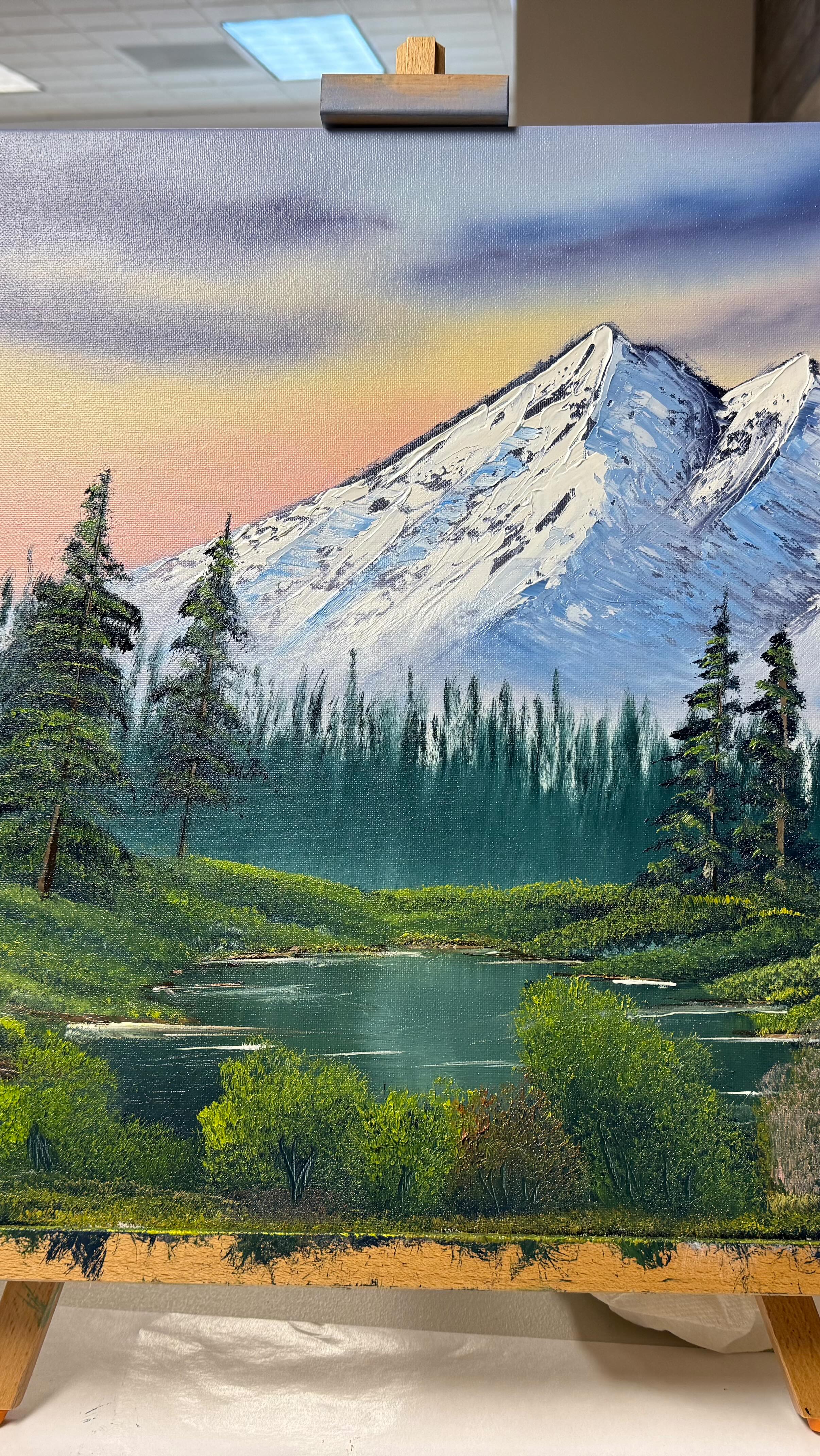 Loved doing this painting today. Such a cool experience! Thanks @coolnara for the awesome birthday gift!! @paintwithbram @northbendartandindustry #oilpainting #bobross #happypainter #landscape #landscapeartist