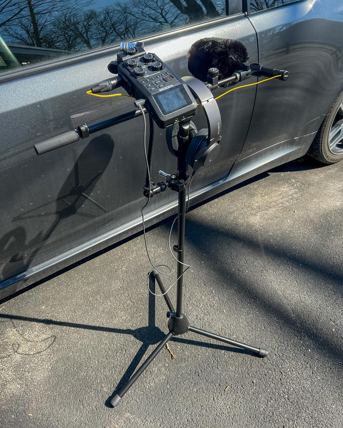 Needed some car Foley for a project and decided to rig this all up and works quite well.