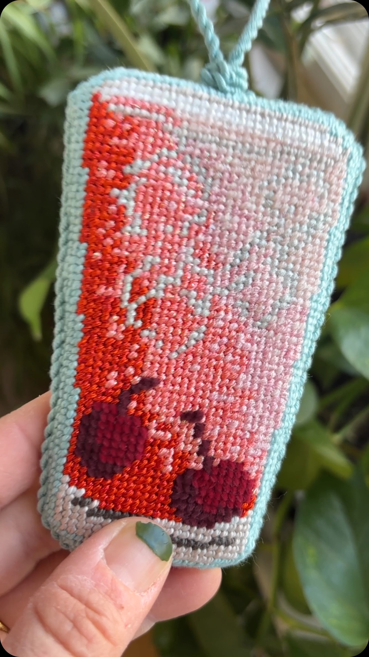 Shirley Girlies! The Shirley Temple Canvas is still available for pre-order and so close to being in your hands!
Ever since @missymissydee had me in a chokehold with her use of neon yellow for a border on her ice cream cone, I’ve felt more adventurous when picking out border colors.
Newsletter subscribers will get a list of the fibers I used to make it fizz and sparkle just like the real thing before it’s published online.
Pre-orders can be found at bateswoodneedlepoint.com