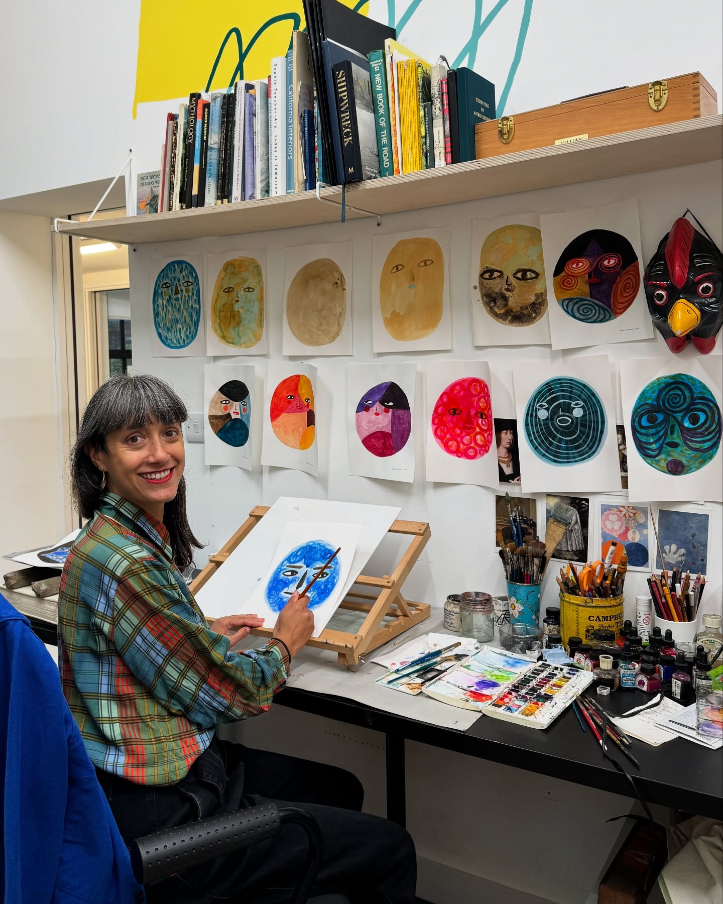 Astrid Chesney @astridchesneyart is an artist and illustrator based at @beulahroadstudios
Her bold artwork takes inspiration from ancient folk traditions, Tudor history and objects of curiosity, her imagined paintings evolve from the subconscious and are whimsical and uncanny.
She is currently working on a book of faces entitled ‘Facing Forward’, which will be launching this summer. Keep your eyes on her Instagram to find out more!
The collection will include over 200 colourful painted faces in a naive, playful style inspired by folklore, primitive masks and masquerade.
“I have always had a curiosity for faces in pictures and on objects - those which have a story to tell, a voice and sense of character. Whether they be weathered ancient faces engraved on a gravestone or church, or ancient Egyptian clay perfume bottles, old African masks, ritual masks from different countries and cultures around the world, Roman and Ancient Greek faces on old funeral urns and vessels.” -
@astridchesneyart