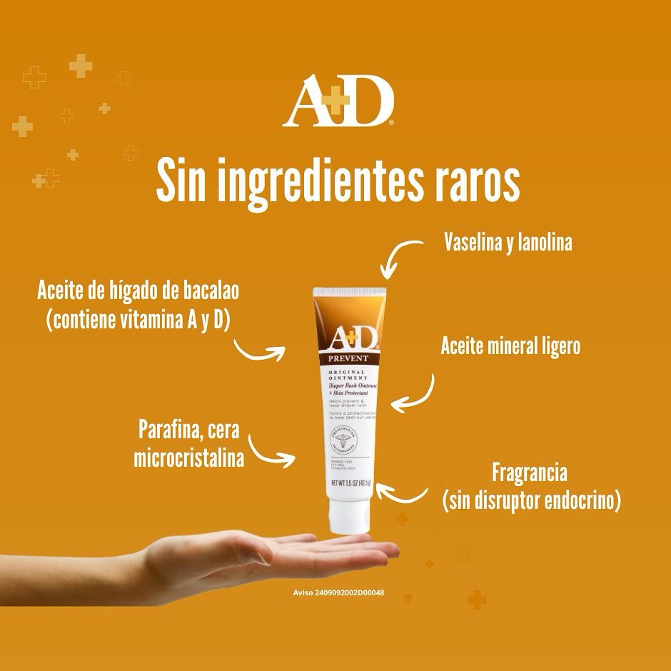 ¡En la pomada A+D no hay ingredientes raros! 🌿 Puedes pronunciar todos y está libre de parabenos, colorantes, ftalatos y otros disruptores endocrinos. 💚 ✨ #AplusD #AmasD #Cuidaobebe #SinParabenos #SinColorantes #SinFtalatos #IngredientesNaturales #previenerozaduras