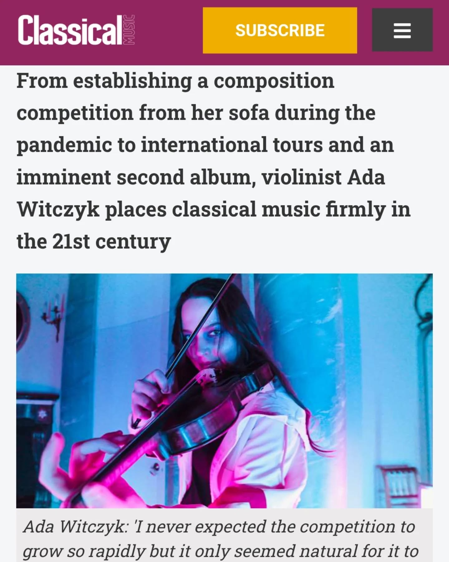 Thank you so much @classicalmusic_uk for this article on #newbaroque and helping to spread the word about the new album 🙏 ❤️