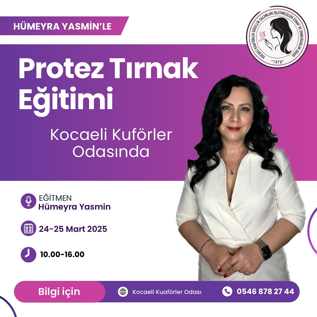 Tarih 24-25🫶🏻🫶🏻🫶🏻Kocaeli Kuaförler Odasının organize ettiği Protez Tırnak Eğitimi için son kontenjanlar !!!!... Bu harika organizasyon için şimden sayın @kocaelikuaforlerodasi na çok teşekkür ederiz. Eğitim detayları için irtibat numarasından bilgi alabilirsiniz.. Telefon numarası: 0546 878 27 44 #proteztırnakeğitimi #jeltırnak #kalıcıoje #eğitim #kasmirkirpik #kasmirkirpikseti #kaşmirkirpikizmir #kaşmirkirpikistanbul #ipekkirpikseti #ipekkirpik #kaşmirkirpik #eyelashextensions #lashstylist #cashmerelashes #vizonkirpik #ipekkirpikegitimi #kaşmirkirpikeğitimi #hümeyrayasmin #kaşmirkirpikankara #kirpikuzmanı #estetisyen #guzellikuzmani #kirpikeğitimizmit #kirpikkocaeli#kirpiksakarya #protezeğitim #proteztirnak #meslekedindirmekursları #meslekseçimi #nailart
