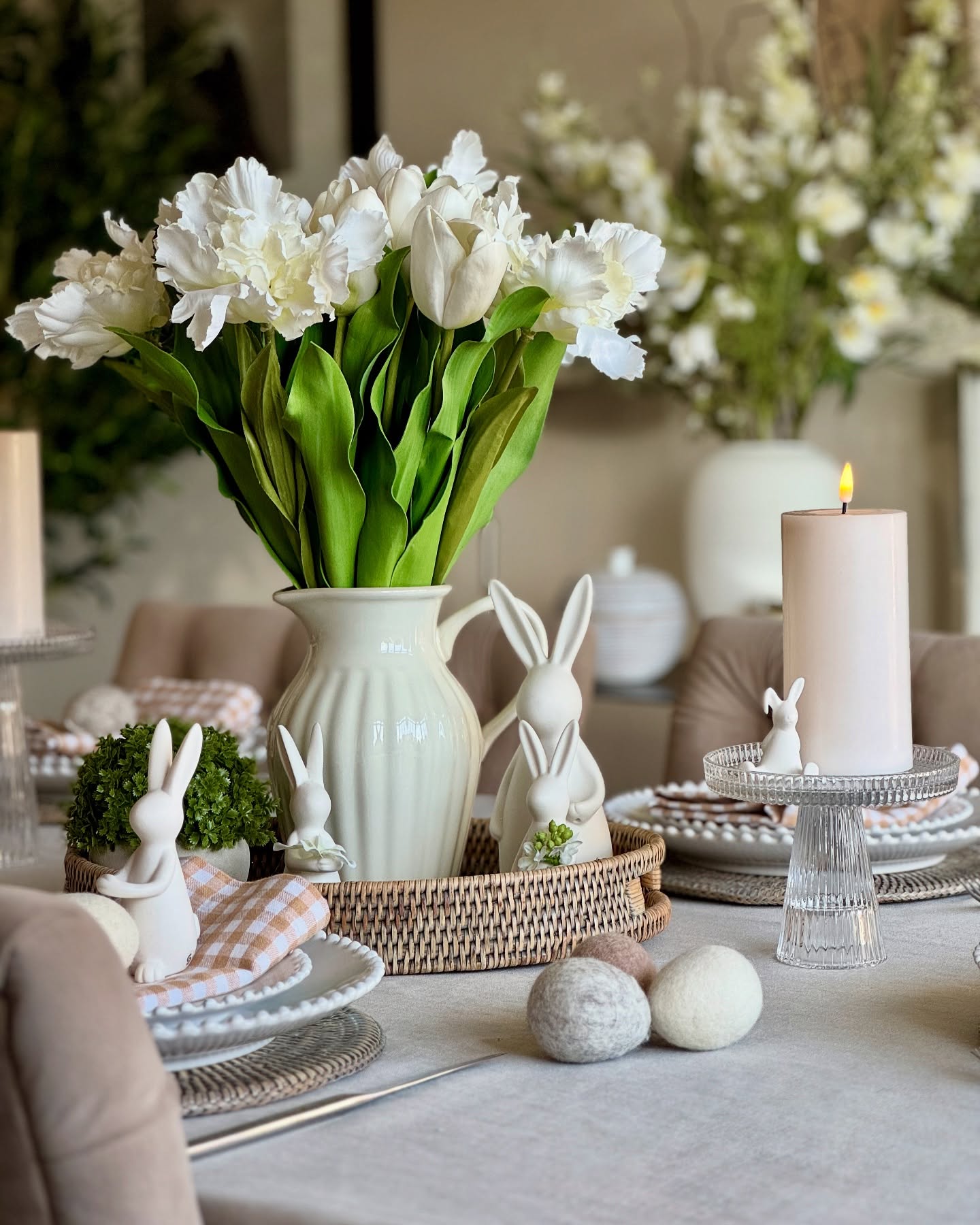 🐰✨ Easter elegance starts here! Create a beautifully curated tablescape with our collection of handcrafted ceramic bunnies, woven rattan trays, soft gingham napkins, and delicate glass candle holders. Paired with timeless florals and warm candlelight, this setup is perfect for welcoming spring in style! 🌿🤍
Shop the look now and bring effortless charm to your Easter gatherings. 🥂🐣
📸 Tag us in your tablescapes – we’d love to see how you style yours!
#EasterTablescape #SpringDecor #EasterDecor #TableSetting #EasterBrunch #HomeInteriors #InteriorInspo #SpringVibes #EasterBunnies #EasterTable #BoxwoodHomeInteriors #SeasonalDecor #TablescapeInspo #NeutralDecor