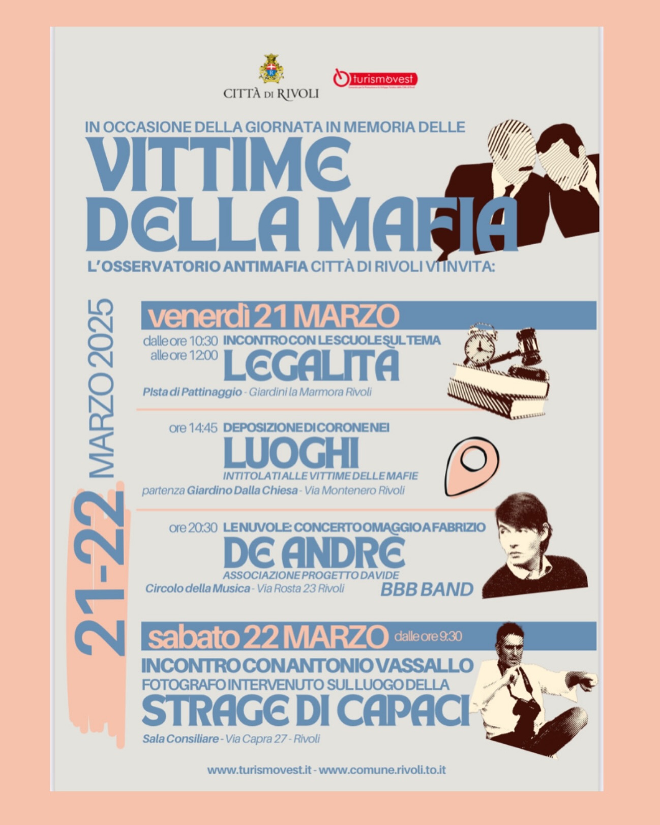 Parteciperemo alla giornata in memoria delle Vittime della mafia organizzata da @cittadirivoli_official e la BBB Band si sta preparando per il concerto ☁️ LE NUVOLE ☁️ - omaggio a De André -.
🥁🎤🎸
Vi aspettiamo
*VENERDÌ 21/03 a Rivoli*
Ringraziamo @cittadirivoli_official per il Patrocinio.
Ingresso libero 🎟️