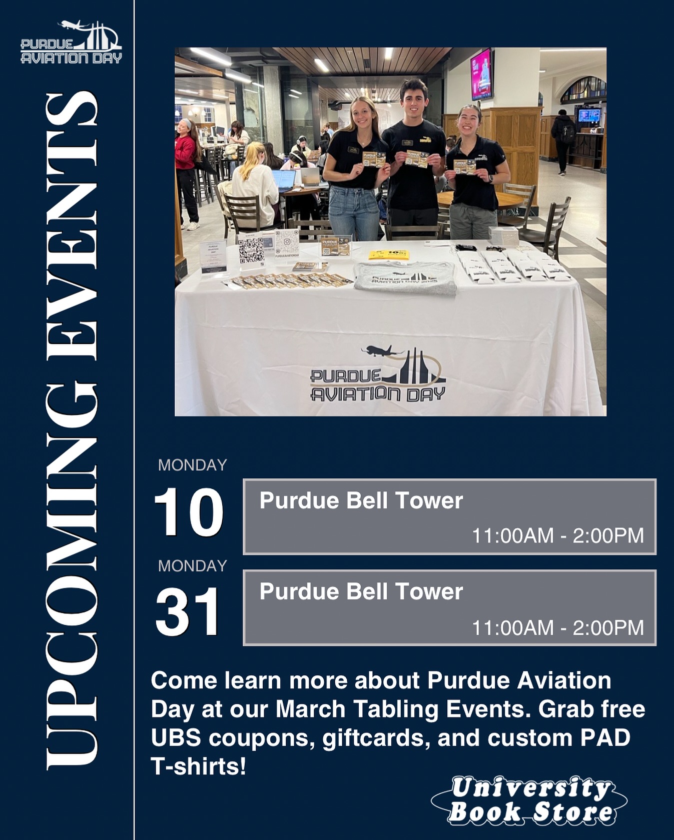 Come visit us at our upcoming campus tabling events! Learn more about PAD 2025 and find out how to get involved! Grab free UBS coupons, gift cards, and custom PAD shirts! We can’t wait to see you!✈️