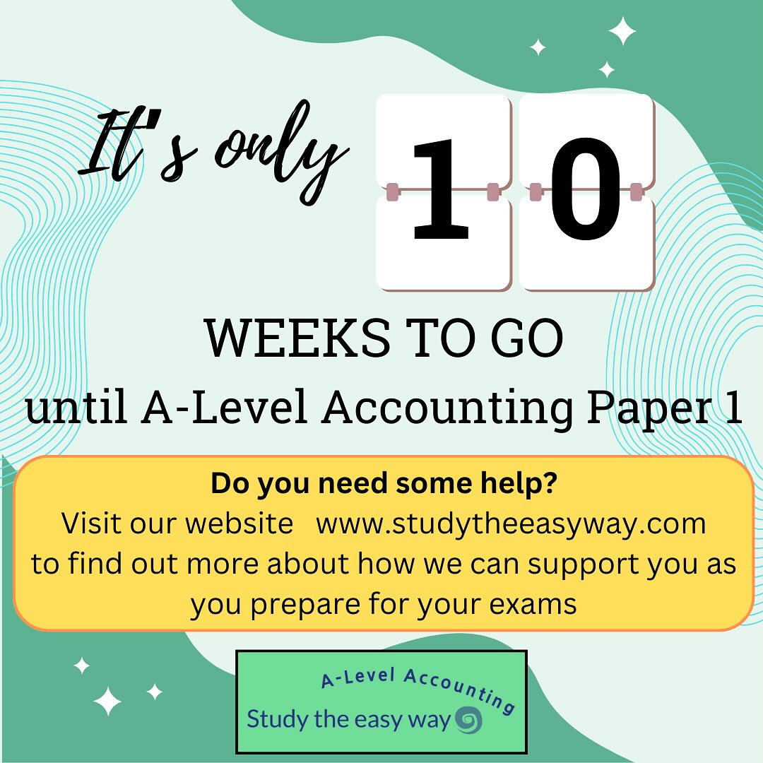 With only 10 weeks to go until A-Level Accounting Paper 1, it’s time to start preparing for those all-important exams. There’s still plenty of time for you to review topics that you aren’t sure about, as well as to practise questions on topics across the syllabus. Please visit us at studytheeasyway.com to see the range of study resources we offer that will help you improve your knowledge and confidence and boost your grade! Please don’t worry, we’re here to help, so let’s take steps together to work towards the grade that you’re aiming for.
#alevelaccounting #aqaaccounting #alevels2025 #alevels #alevelrevision