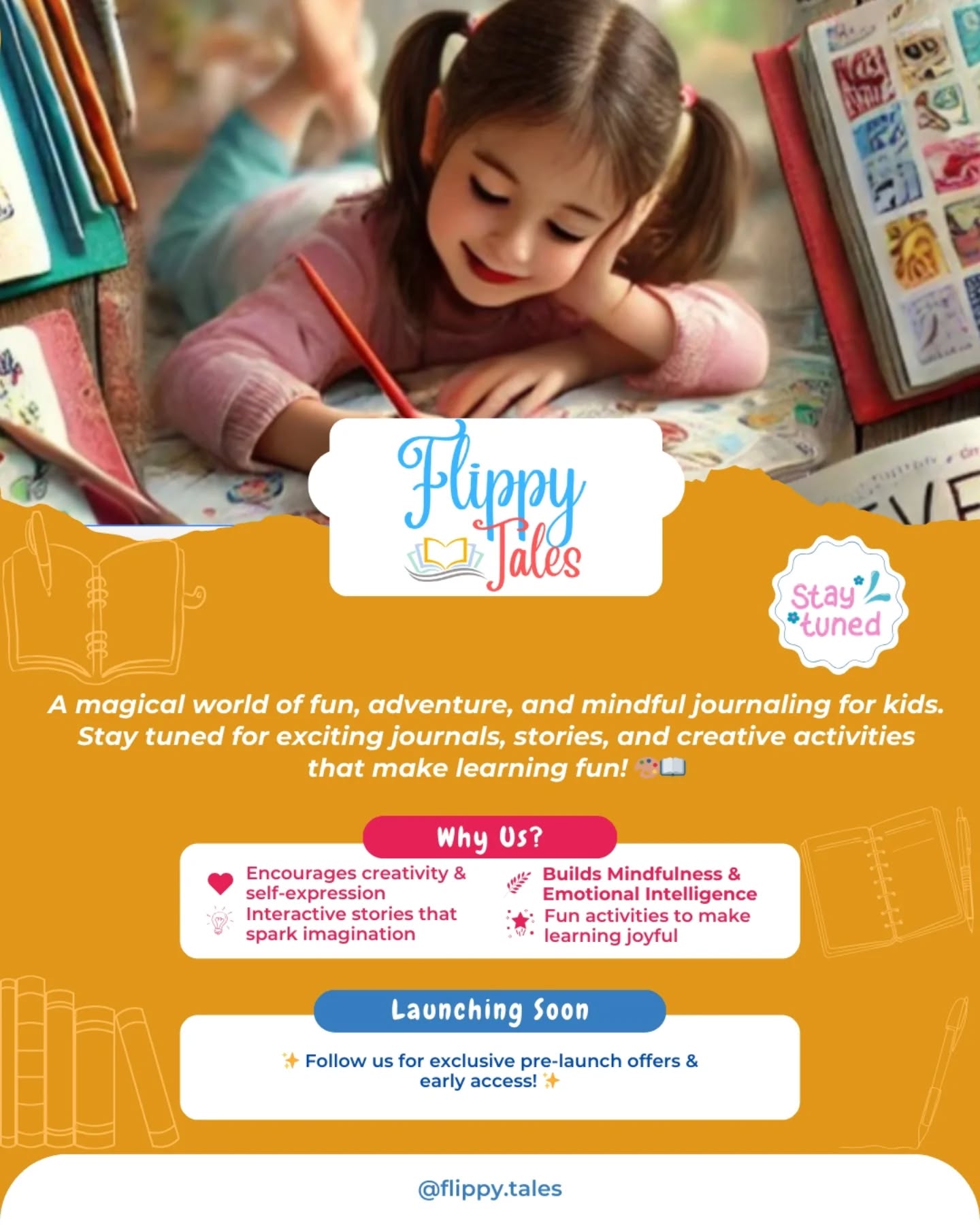 🌟 Welcome to Flippy Tales! 🌟
A magical world of fun, adventure, and mindful journaling for kids! ✨
📚 What’s Inside?
🖍 Fun & Interactive Journals
📖 Imaginative Stories & Adventures
🧠 Mindfulness & Creative Expression
🚀 Launching Soon! Follow us for exclusive pre-launch offers & early access!
💬 Tell us in the comments: What’s one thing your little one loves to draw or write about? 🎨📝
✨ Stay tuned for exciting updates! ✨
#FlippyTales #MindfulJournaling #CreativeKids #KidsJournals #LearningThroughPlay #ChildhoodMagic #ParentingWin #FunWithJournals #ImaginationMatters #MindfulnessForKids #JournalingForKids #FlippyTalesLaunch #kidsart #kidslearning #kidslearningactivities #kidsmindfulness #kidsjournaling #kidstagram