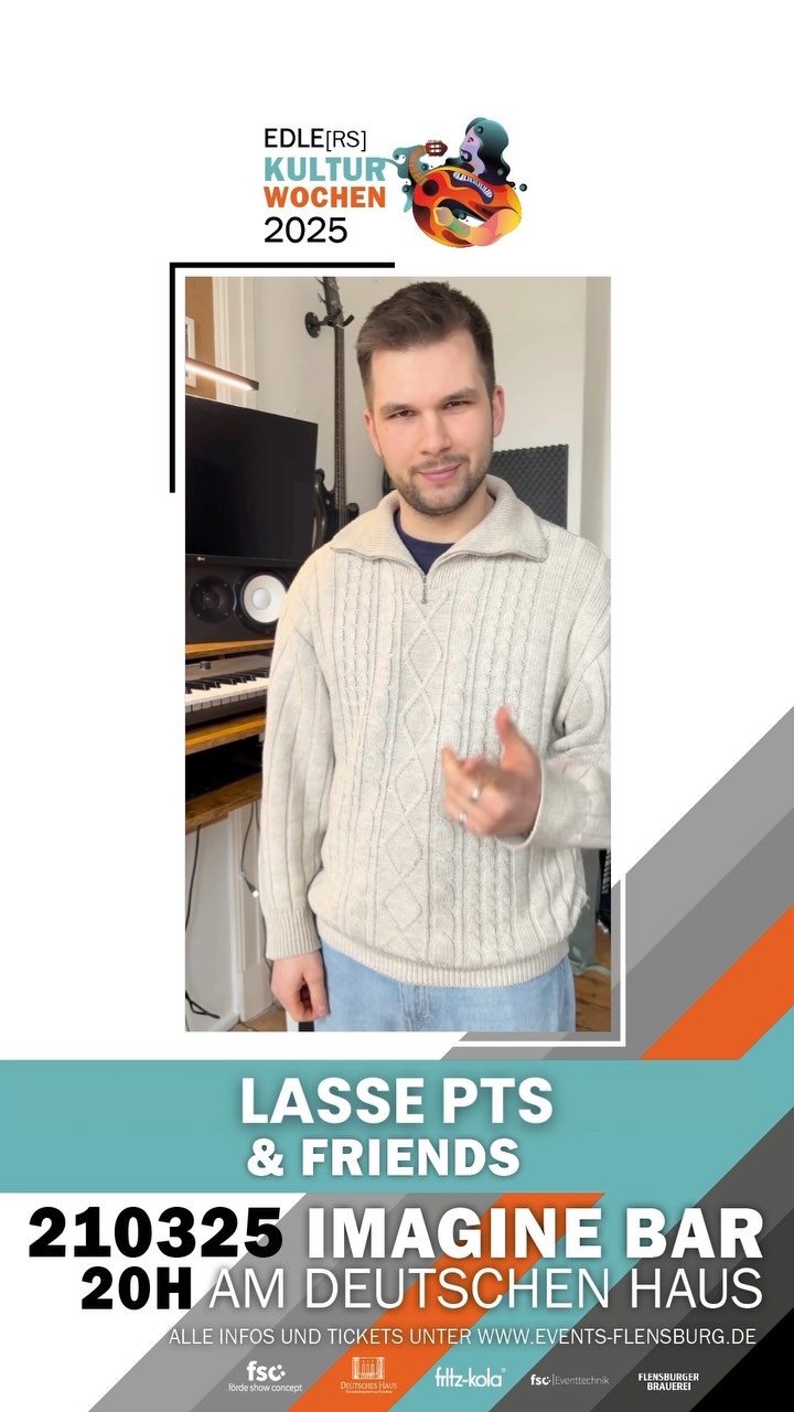 🎼 SAVE THE DATE 🎼
⏰ 21.03.2025: THEO KLATTENHOFF & FRIENDS in der @imaginebarfl am @deutscheshausflensburg 🎉
Mit dabei: Lasse PTS aus Flensburg (@lasst.pts) 😍
Eine Gitarre, eine Stimme, ein Gefühl –
das ist Lasse.
Der Singer-Songwriter aus Flensburg steht noch am Anfang seiner Karriere,
Und seine Songs reichen von tiefgründig bis mitreißend.
Ob in kleinen Pubs oder auf großen Bühnen –
Lasse packt sein Publikum mit ehrlichen Texten und Melodien, die unter die Haut gehen,
die Geschichten aus dem Leben erzählen.
Egal ob eigene Songs oder neu interpretierte Klassiker -
Lasse nimmt dich mit auf eine musikalische Reise, die du so schnell nicht vergisst.
SEID DABEI 🤩
TICKETS GIBT ES BEI EVENTIM UND BEI ALLEN BEKANNTEN VORVERKAUFSSTELLEN.
@sinnprovinzen @unddasleben @theo.klattenhoff @anja_singersongwriterin @lasse.pts @lissys_music @jonson.music @jan.eichwald @fatma.hafnaoui
#lassepts #deutscheshaus #flensburg #singersongwriter #musikausdemnorden